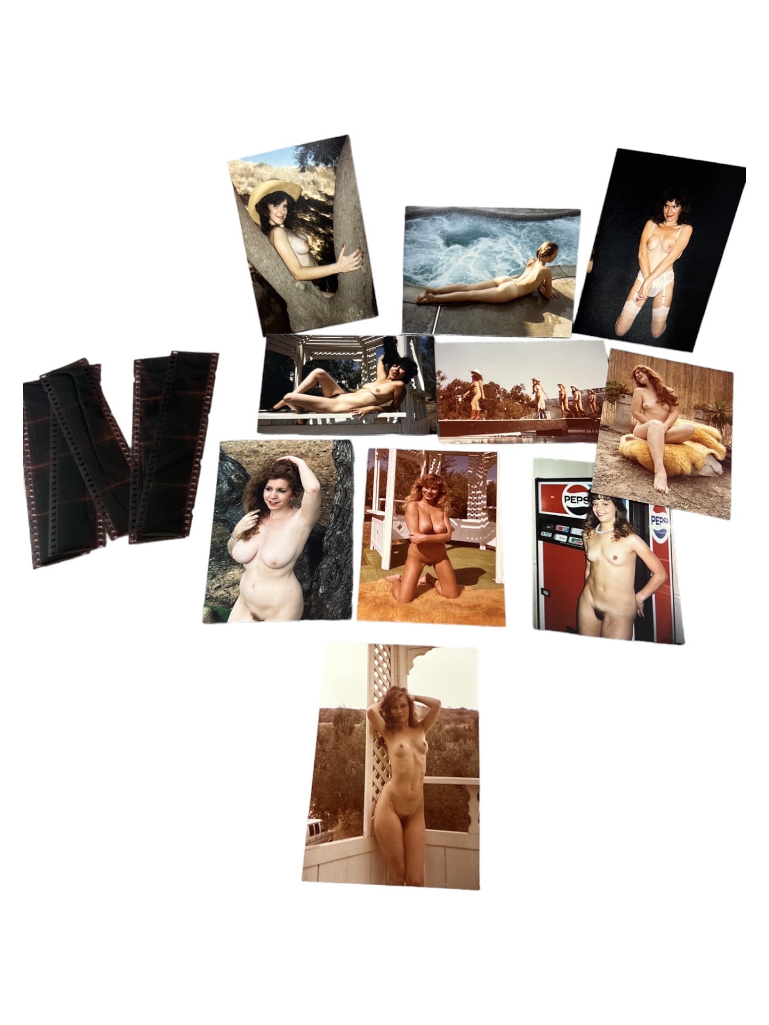Vintage Pin Up Nude Female Model Photo Negatives Photograph Collection Lot: Vintage Pin Up Nude Female Model Photo Photograph Collection Lot, 10 photo and negatives lot, approximate size of each photo is 5" x 3 1/2" we believe these photos are from a nudist colony, some of th