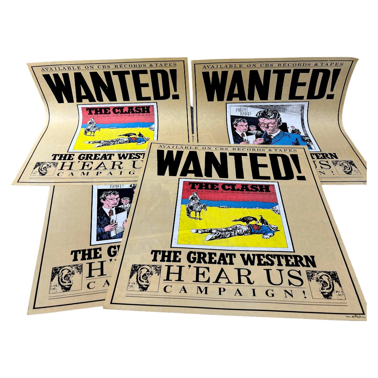 Wanted! CBS RECORDS The Clash Give Nough Rope The Great Western Campaign MUSIC Poster Lot 4: Original Vintahe perfect condition Wanted! The Clash Give Em ENough Rope The Great Western Campaign Poster Lot of 4. 18.5" x 14"