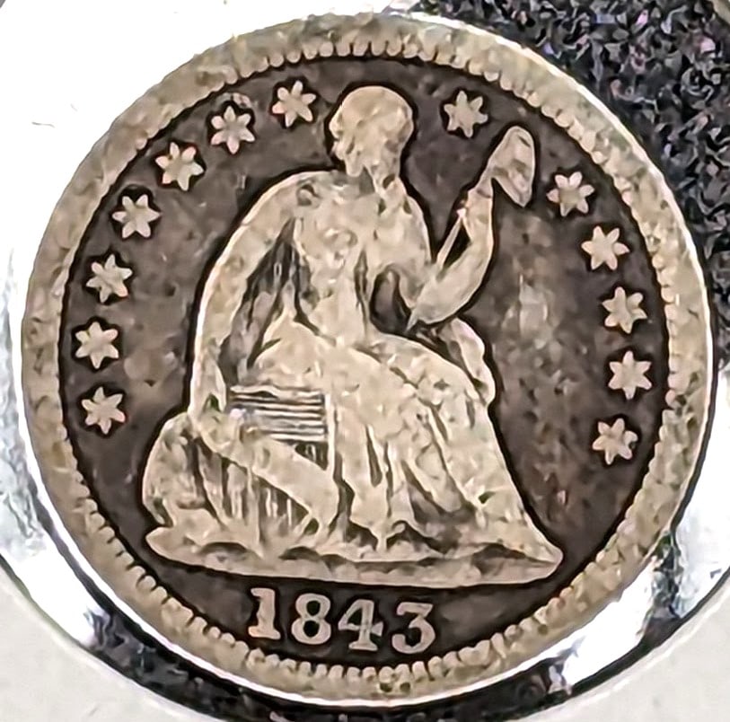 1843 Seated Liberty Silver Half Dime coin (1 of 2)