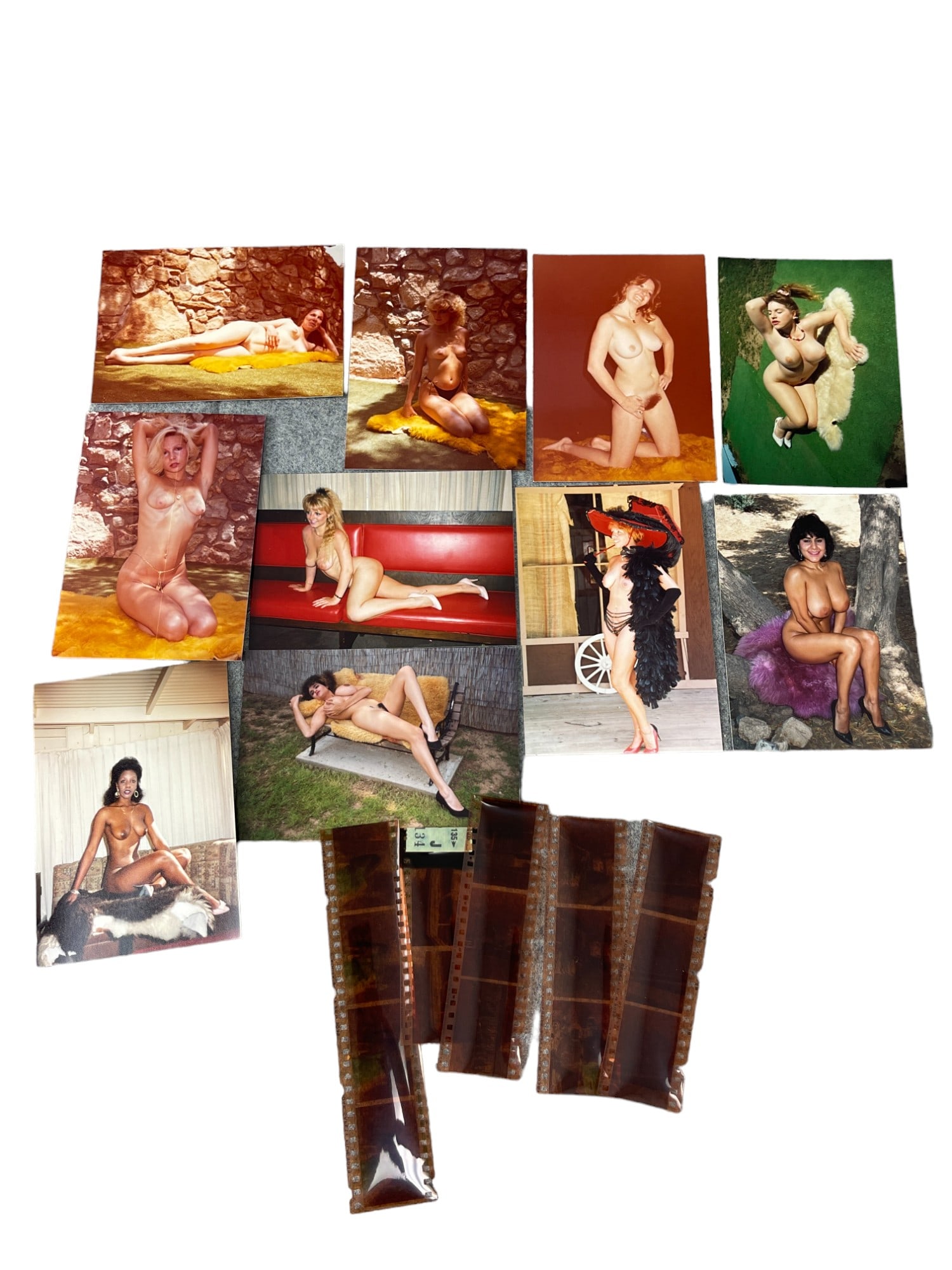 Vintage Pin-Up Nude Female Model Erotic Risque Photograph Collection Lot: Vintage Pin-Up Nude Female Model Photograph Collection Lot of 10 with Negatives. Approximate size of each photo is 5" x 3.5", we believe these photos are from a nudist colony. Some of the images might