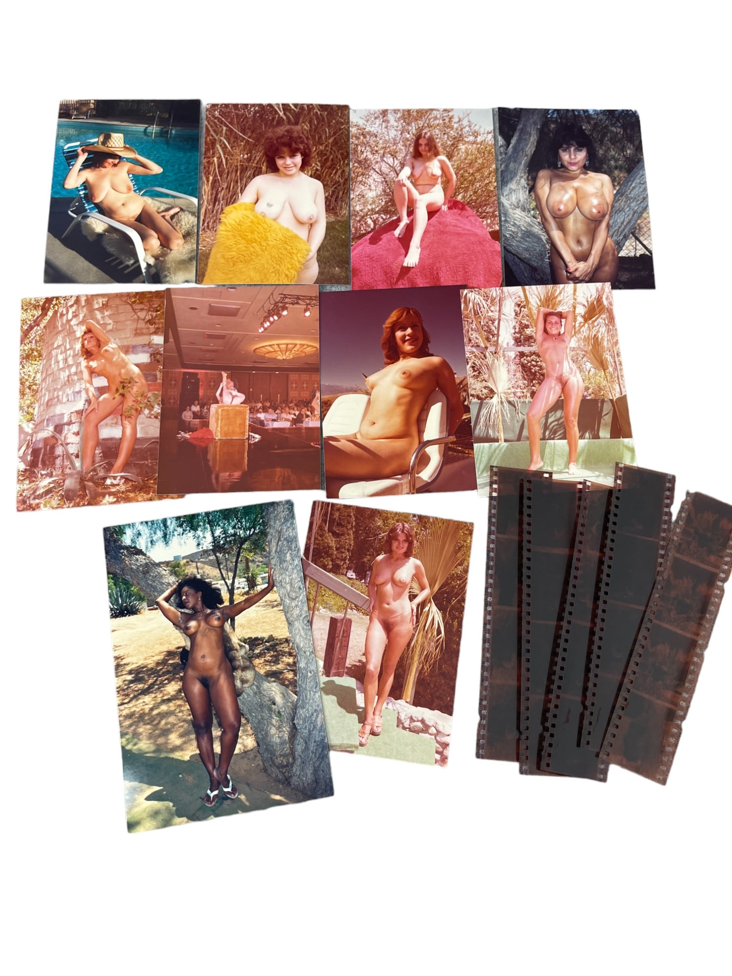 Vintage Pin-Up Nude Female Model Erotic Risque Photograph Collection Lot: Vintage Pin-Up Nude Female Model Photograph Collection Lot of 10 with Negatives. Approximate size of each photo is 5" x 3.5", we believe these photos are from a nudist colony. Some of the images might