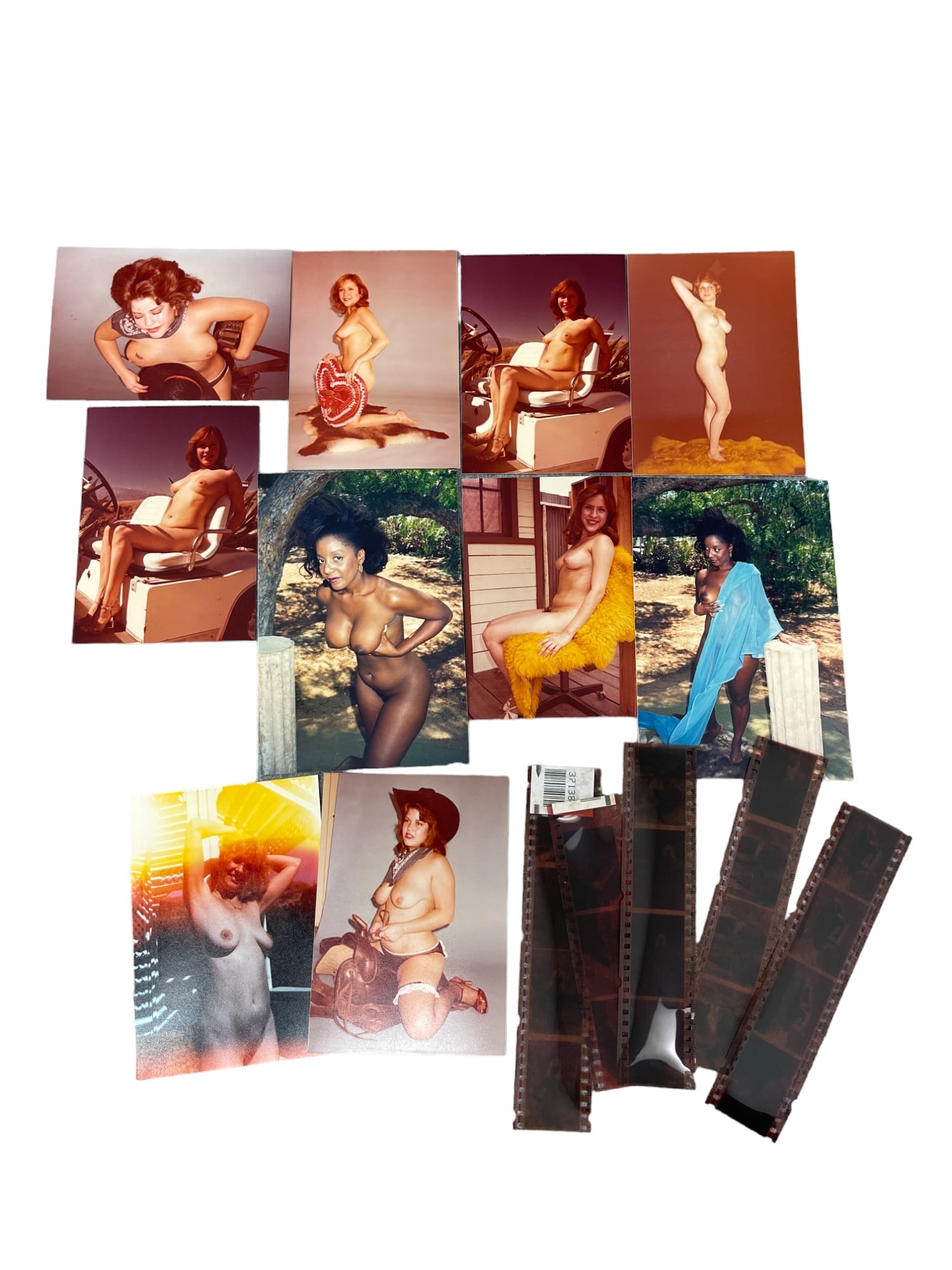 Vintage Pin-Up Nude Female Model Erotic Risque Photograph Collection Lot: Vintage Pin-Up Nude Female Model Photograph Collection Lot of 10 with Negatives. Approximate size of each photo is 5" x 3.5", we believe these photos are from a nudist colony. Some of the images might