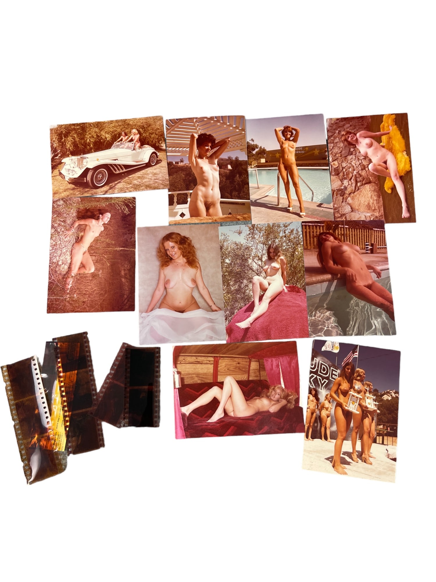 Vintage Pin-Up Nude Female Model Erotic Risque Photograph Collection Lot: Vintage Pin-Up Nude Female Model Photograph Collection Lot of 10 with Negatives. Approximate size of each photo is 5" x 3.5", we believe these photos are from a nudist colony. Some of the images might
