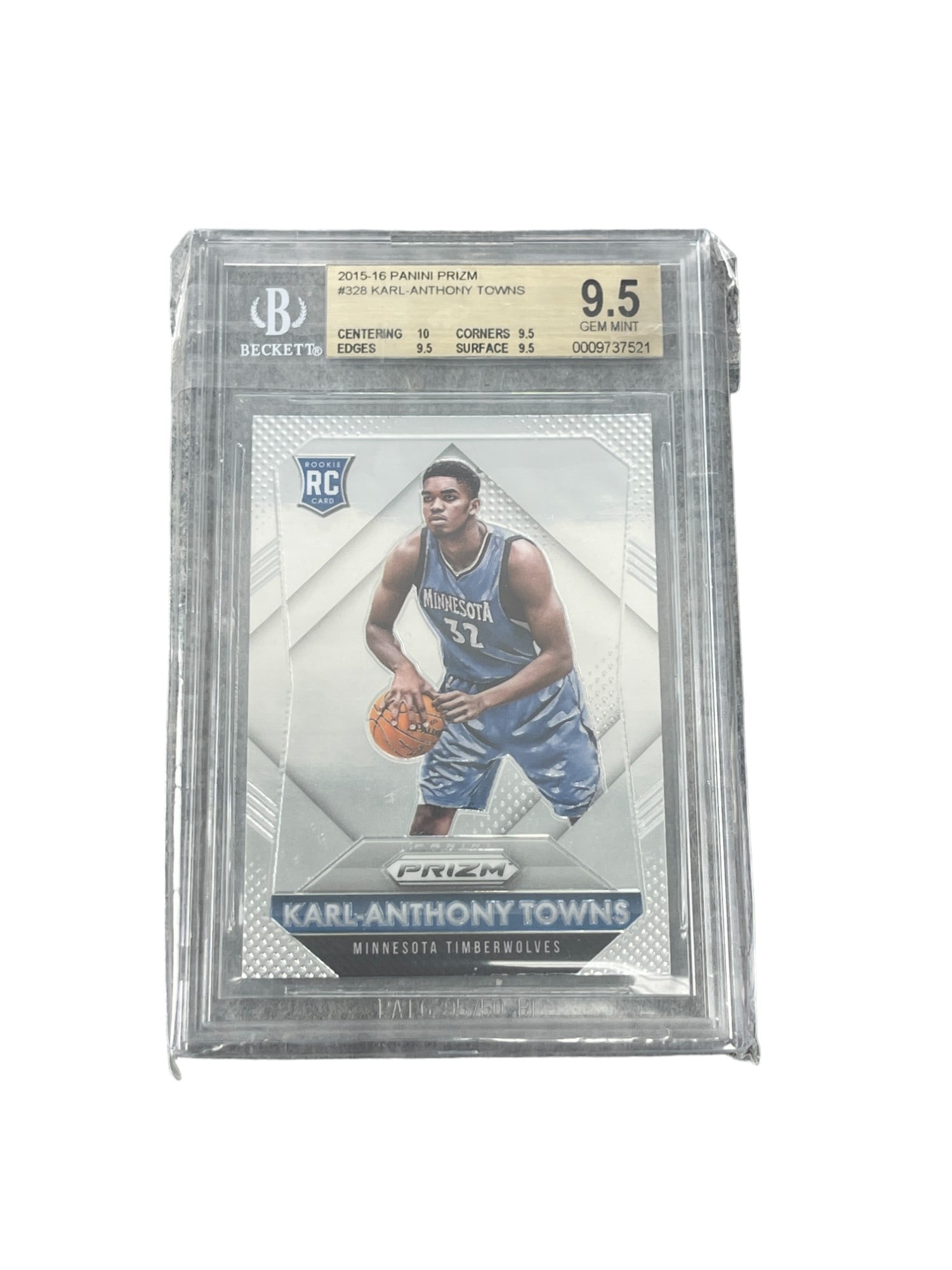 2015-16 Panini Prizm #328 Karl-Anthony Towns Beckett 9.5 Rookie Trading Card (1 of 4)