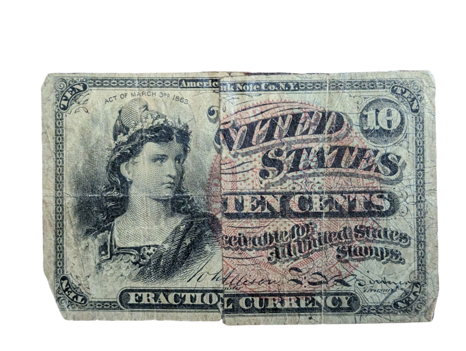 1863 10 Cent US Fractional Currency note (1 of 2)