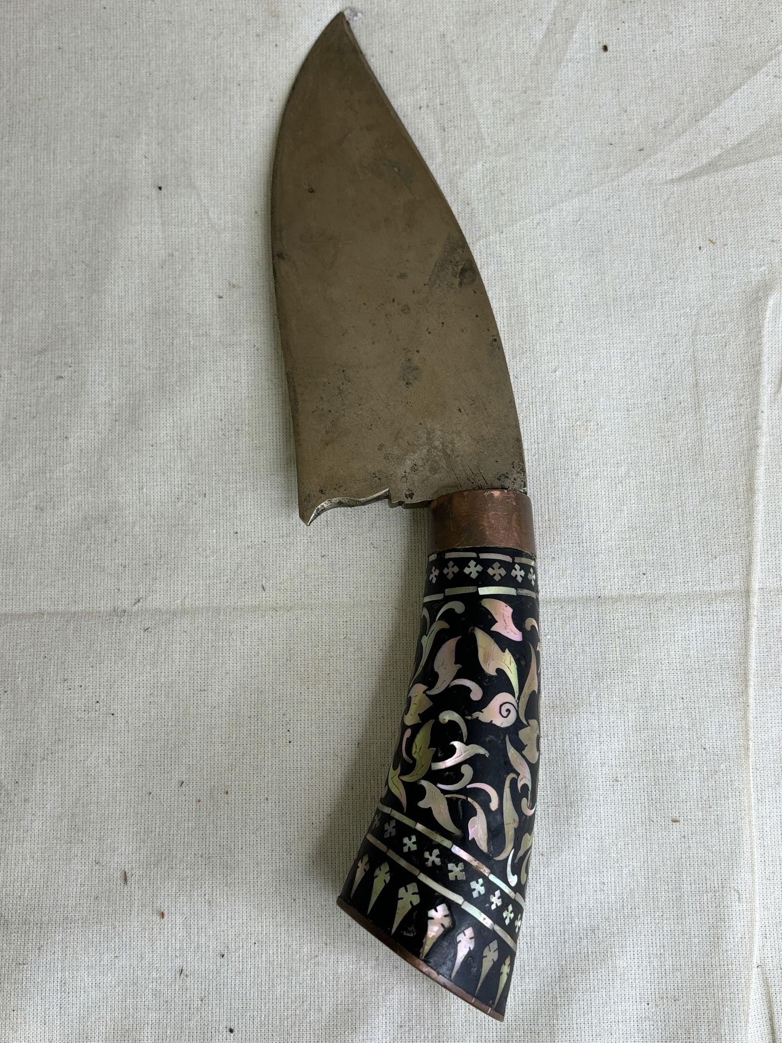 Vintage brass knife with pearl inlay handle (1 of 4)
