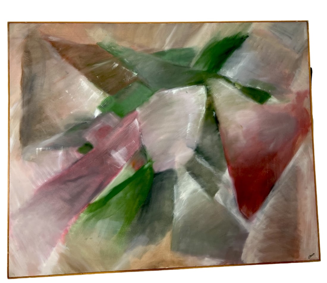LARGE ABSTRACT OIL PAINTING ON CANVAS SIGNED C.PEREZ (1 of 12)