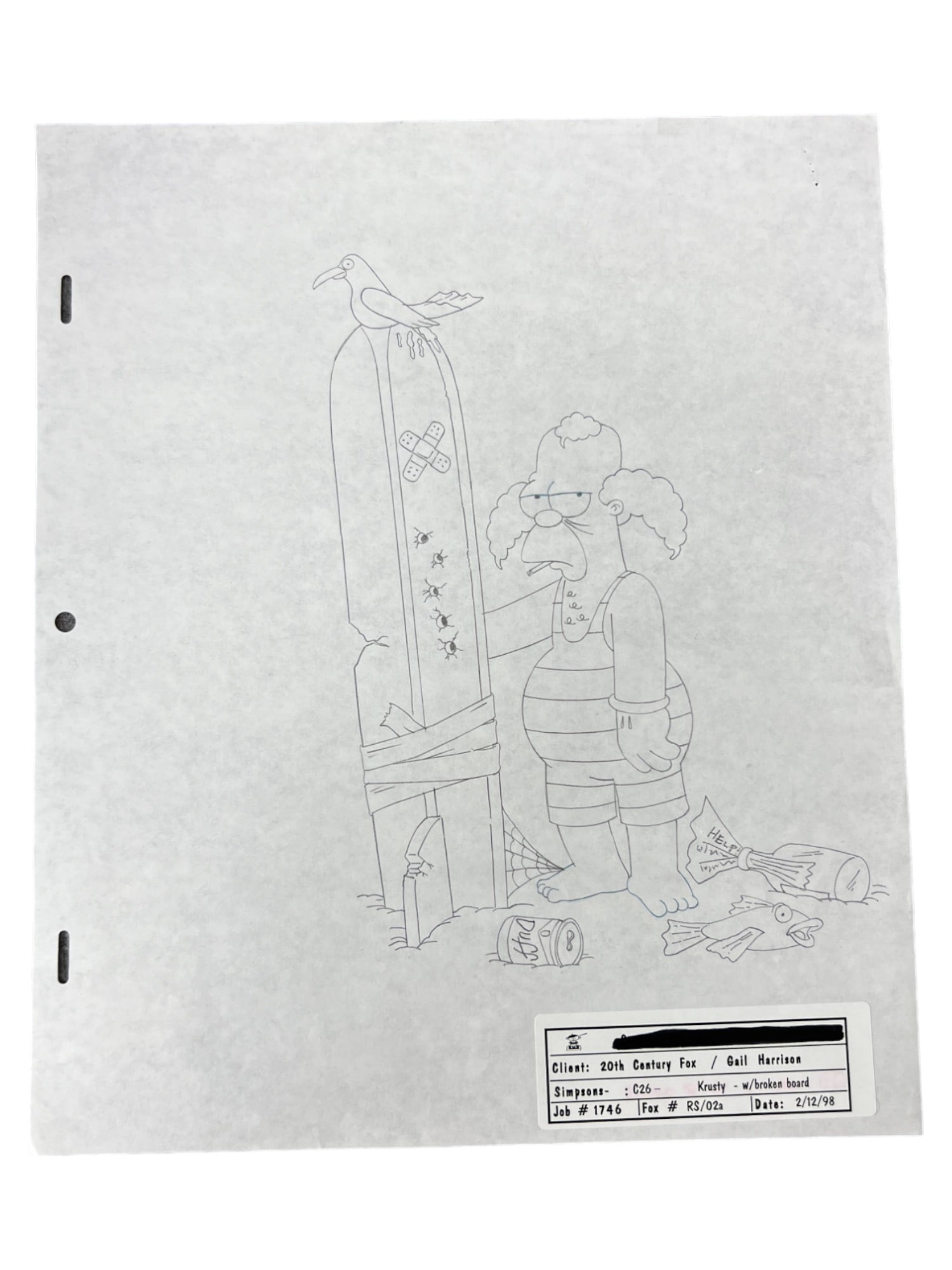 20th Century Fox Gail Harrison The Simpsons Krusty the Clown Production Animation Storyboard: 20th Century Fox Gail Harrison The Simpsons Krusty the Clown Production Animation Storyboard