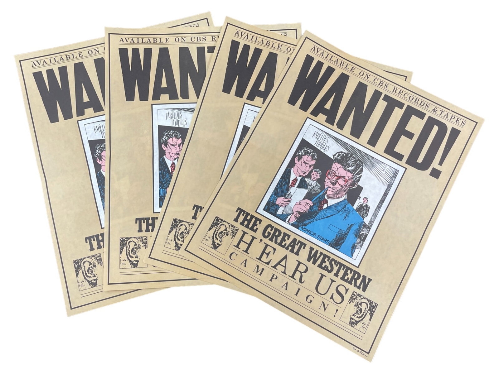 Wanted! CBS Records Music Poster Fabulous Poodles The Great Western Campain: Wanted! CBS Records Music Poster Fabulous Poodles The Great Western Campain Lot of 4