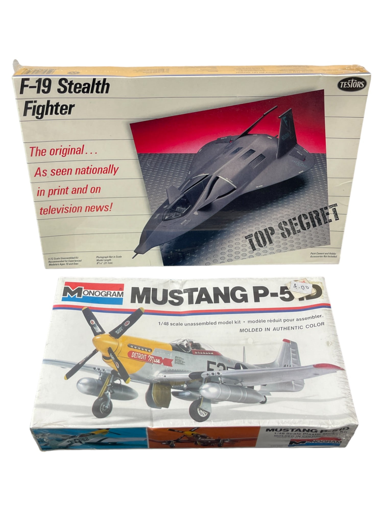 Monogram Mustang P-51D & Testors F-19 Stealth Fighter Sealed Collection Lot 1980s: Monogram Mustang P-51D & Testors F-19 Stealth Fighter Sealed Collection Lot 1980s