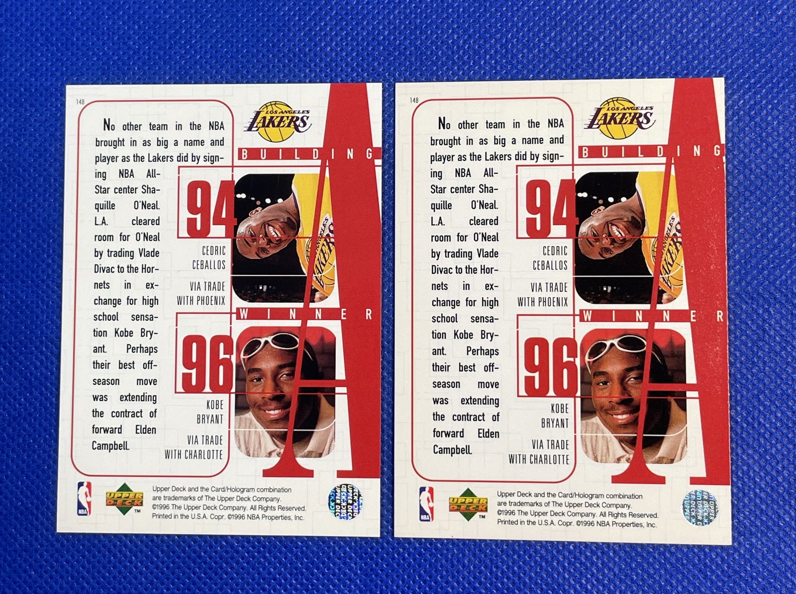 Kobe Bryant rookie 1996 Upper Deck basketball cards (1 of 2)
