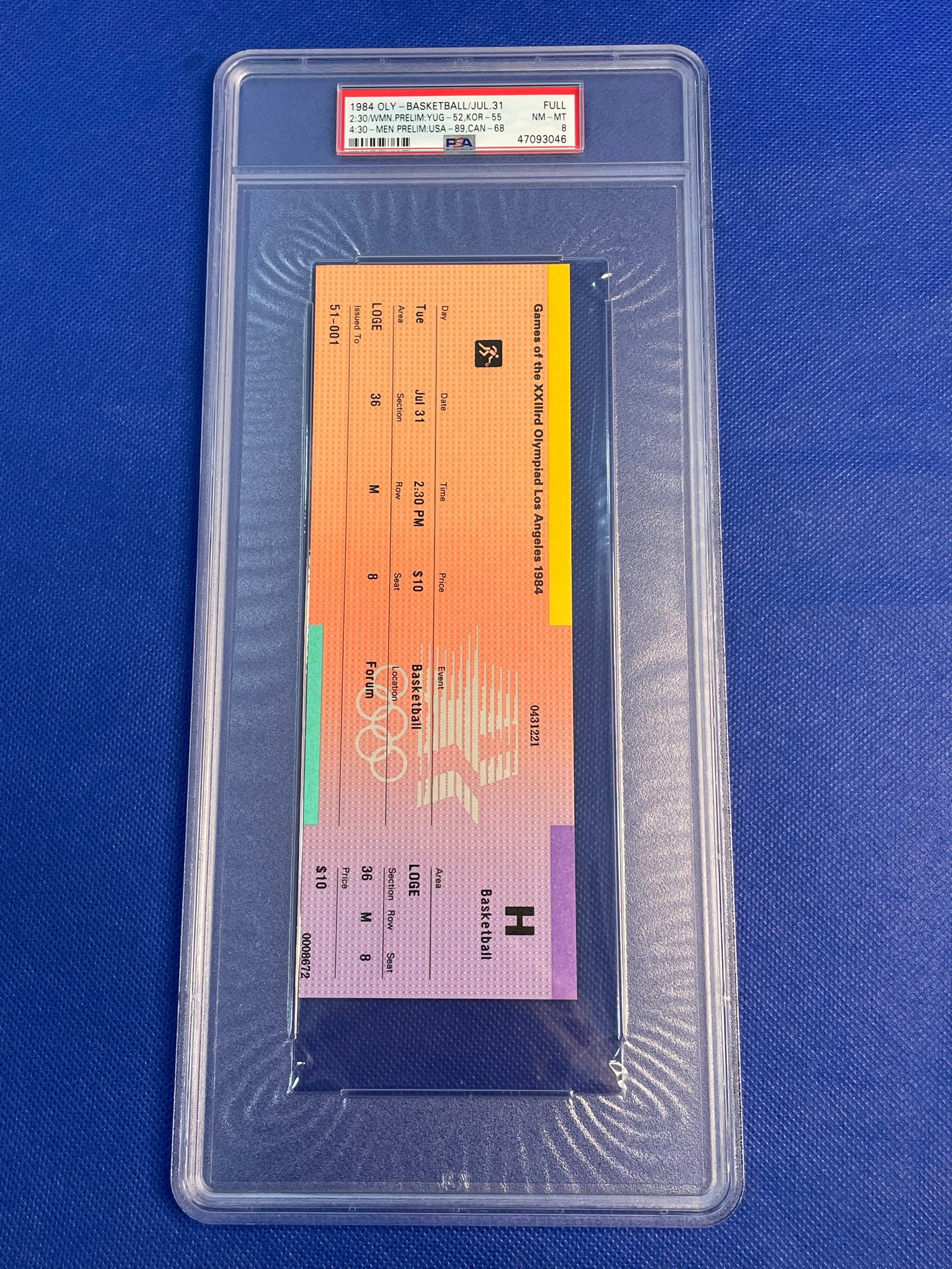 1984 Olympic basketball ticket PSA 8: 1984 Olympic basketball ticket PSA 8
