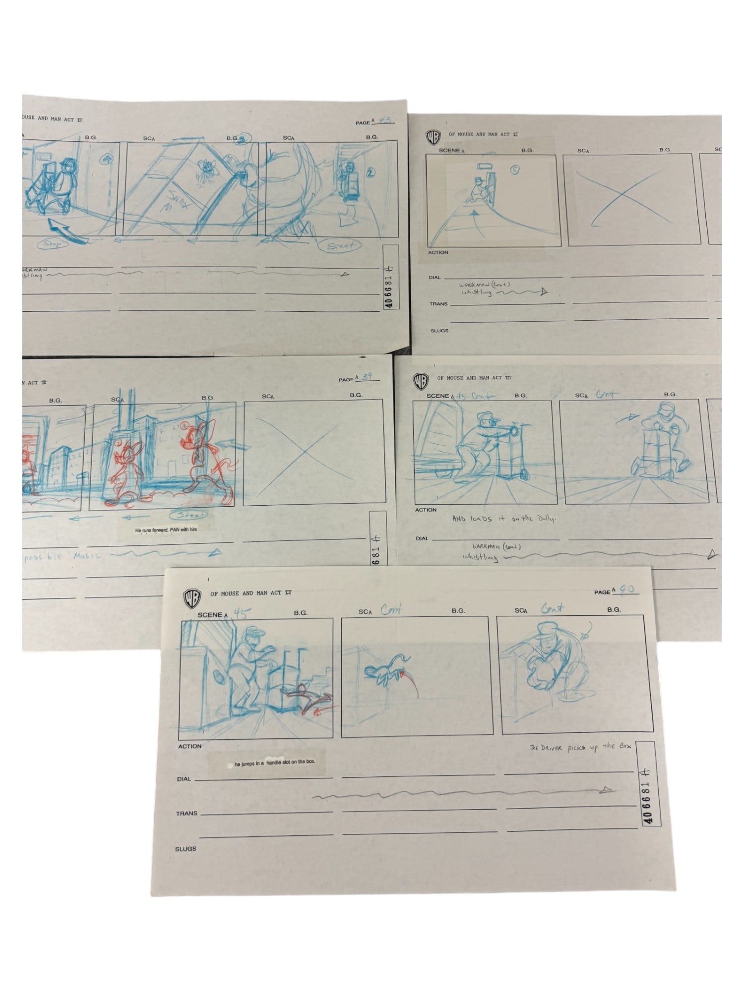 Warner Bros Original Of Mouse and Man Act II Stoaryboard Animation Lot (1 of 4)