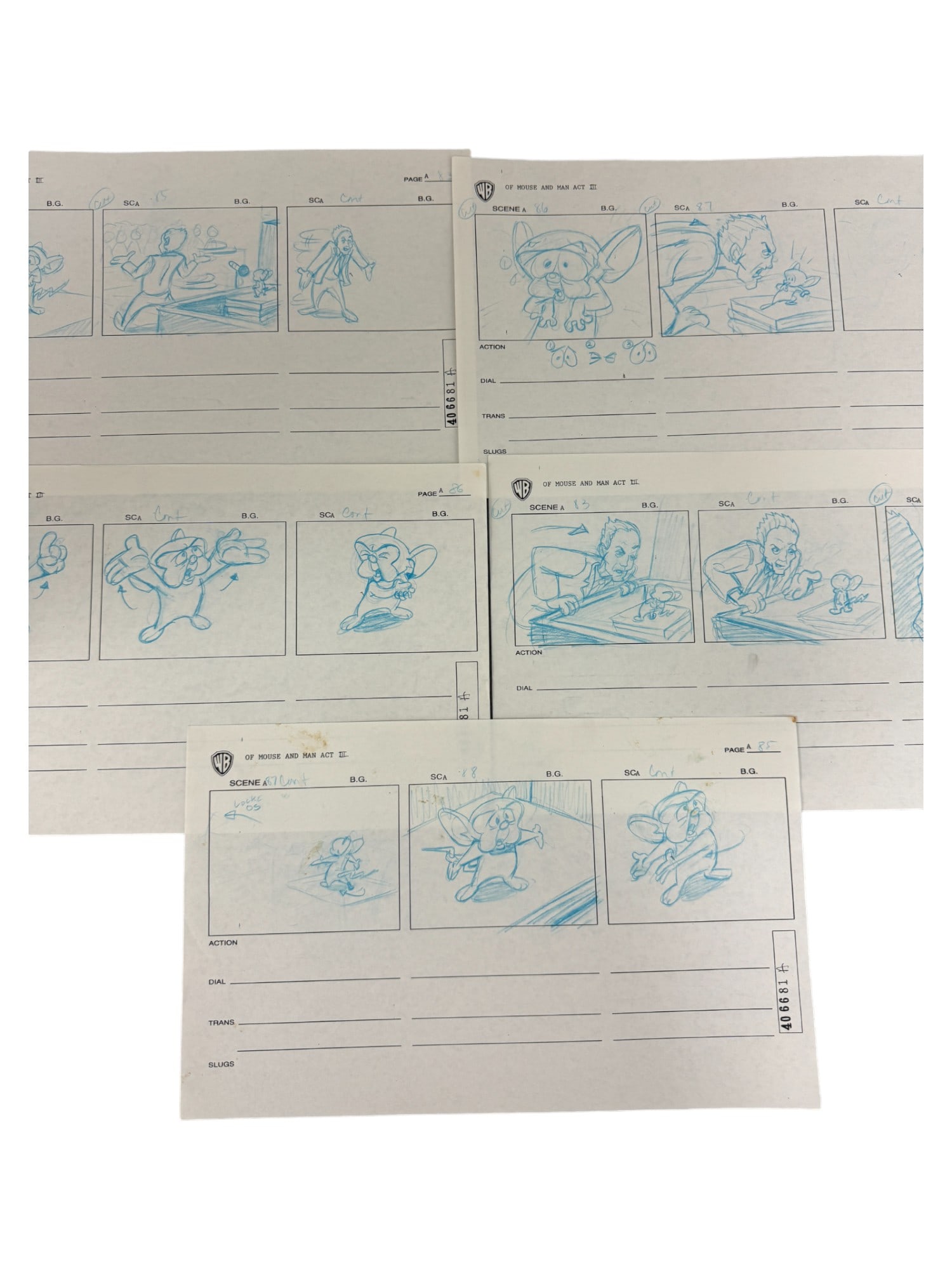 Warner Bros Original Of Mouse and Man Act III Stoaryboard Animation Lot: Warner Bros Original Of Mouse and Man Act III Stoaryboard Animation Lot