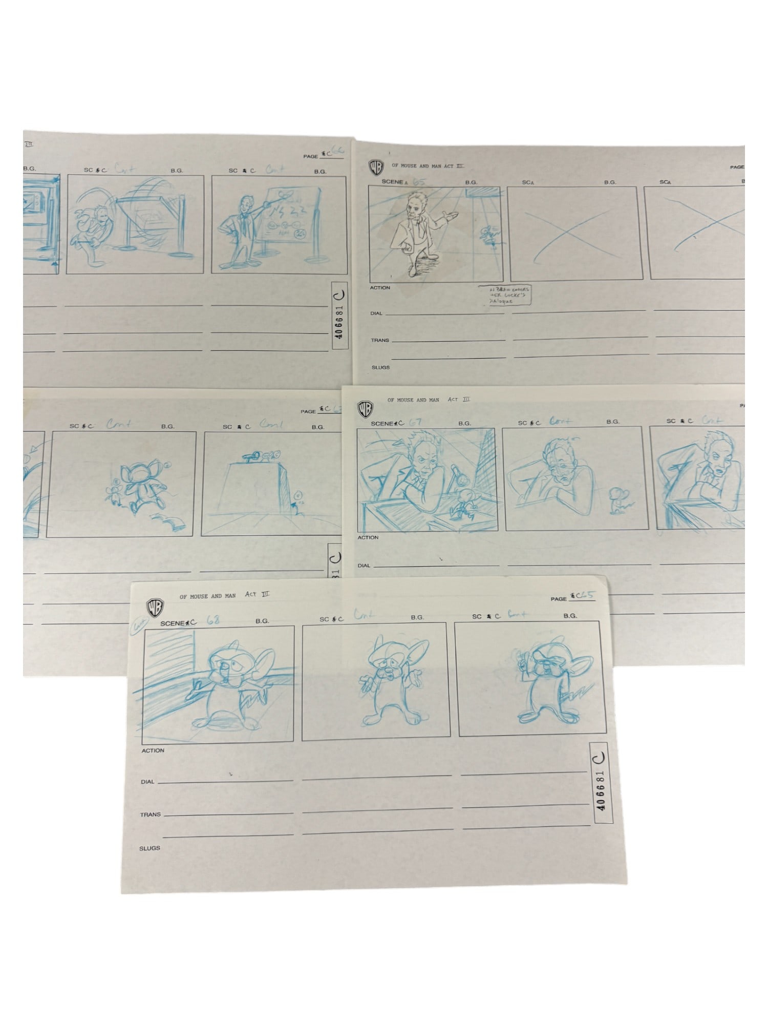Warner Bros Original Of Mouse and Man Act III Stoaryboard Animation Lot: Warner Bros Original Of Mouse and Man Act III Stoaryboard Animation Lot