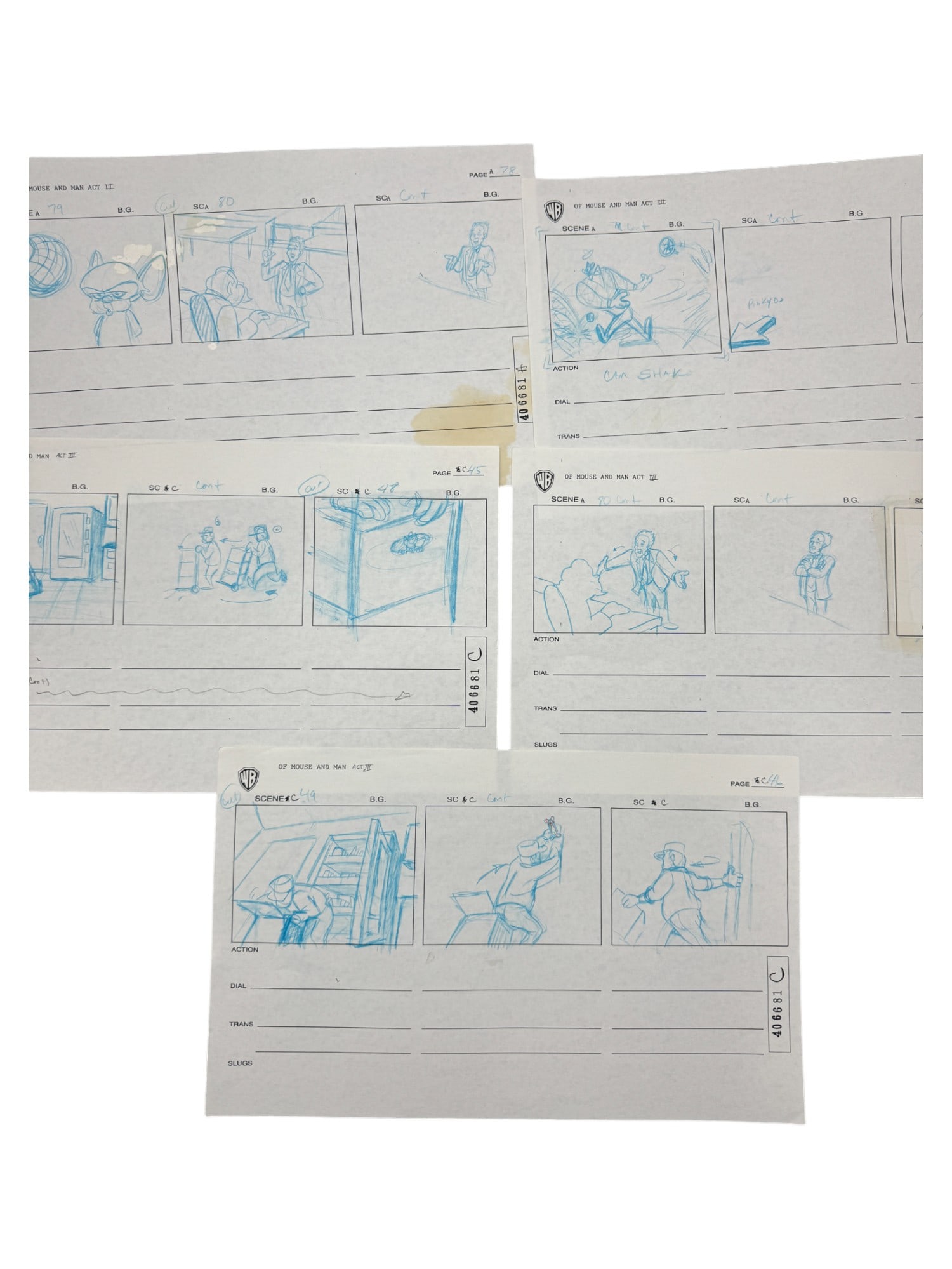Warner Bros Original Of Mouse and Man Act III Stoaryboard Animation Lot: Warner Bros Original Of Mouse and Man Act III Stoaryboard Animation Lot
