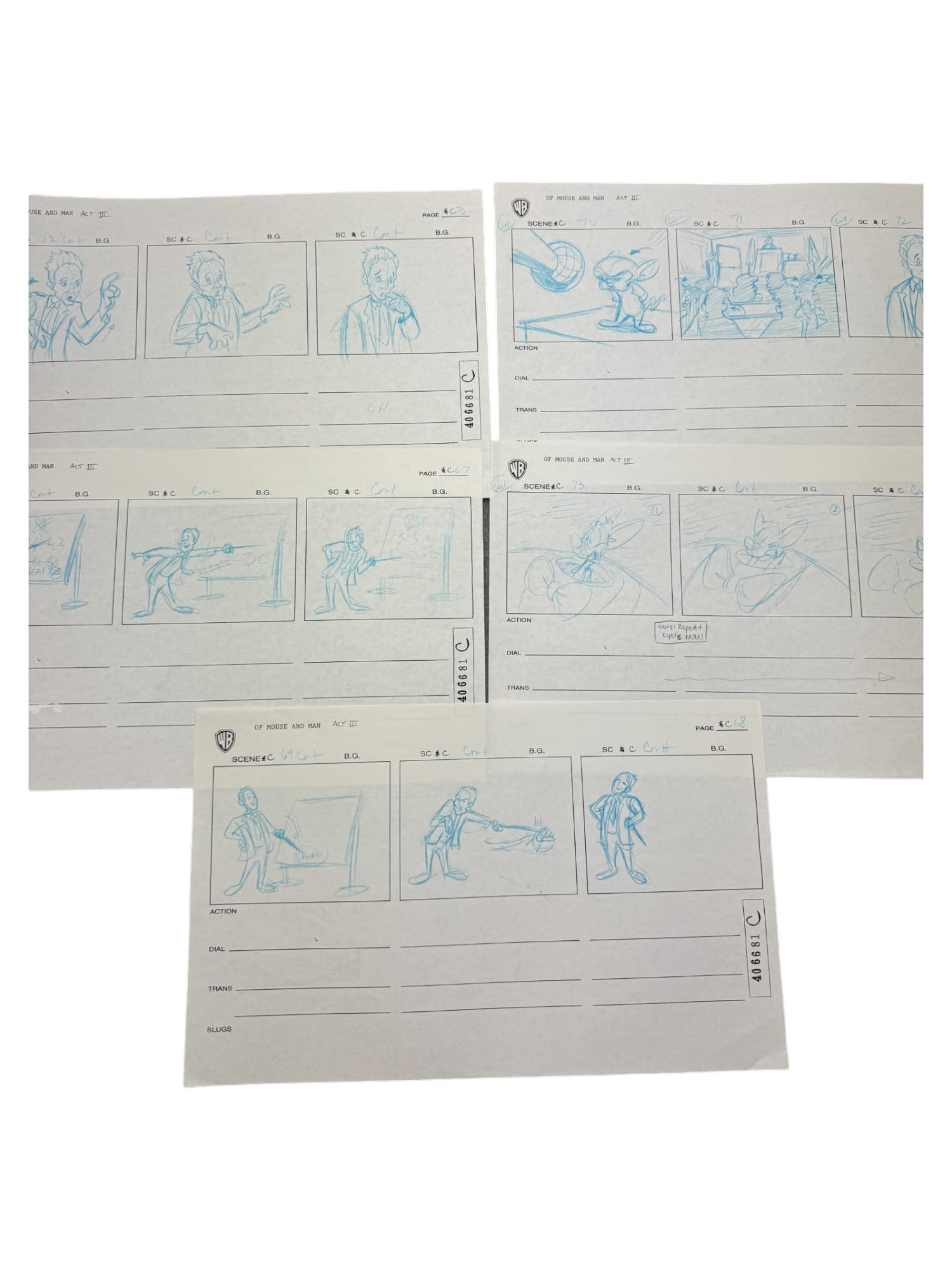 Warner Bros Original Of Mouse and Man Act III Stoaryboard Animation Lot: Warner Bros Original Of Mouse and Man Act III Stoaryboard Animation Lot