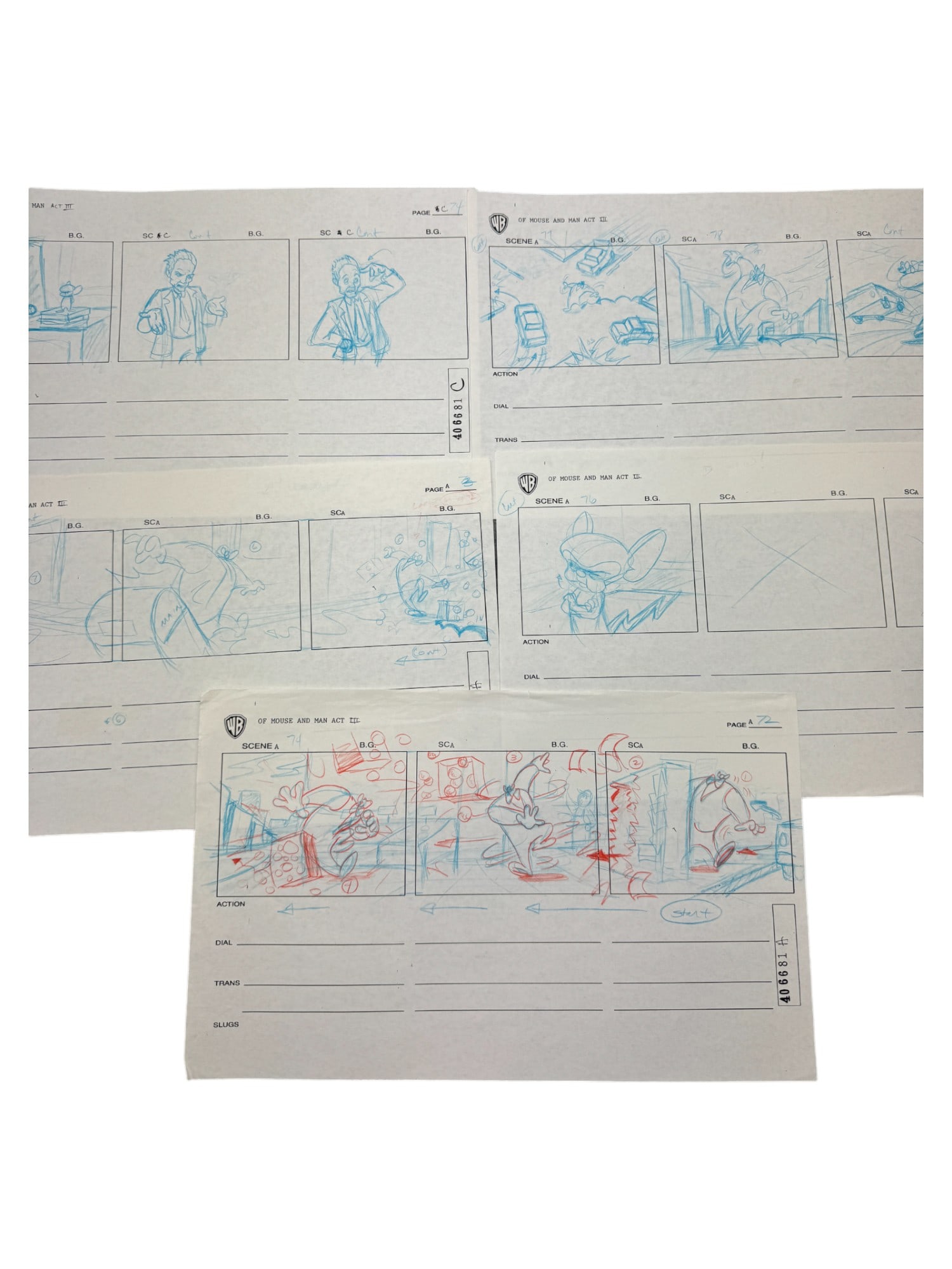 Warner Bros Original Of Mouse and Man Act III Stoaryboard Animation Lot: Warner Bros Original Of Mouse and Man Act III Stoaryboard Animation Lot