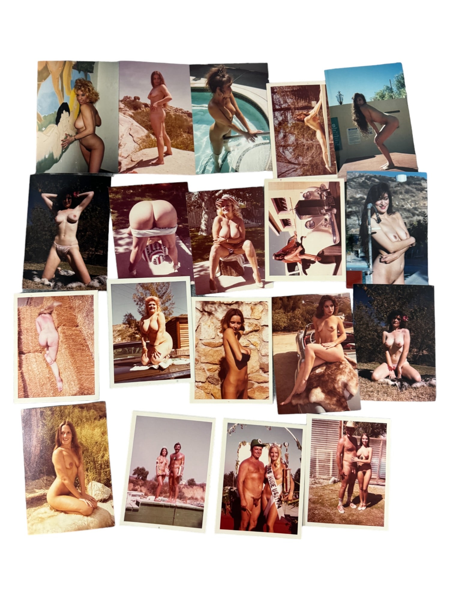 Vintage Pin-Up Nude Female Model Erotic Risque Photograph Collection Lot: Vintage Pin-Up Nude Female Model Photograph Collection Lot of 20 with Negatives. Approximate size of each photo is 5" x 3.5", we believe these photos are from a nudist colony. Some of the images might
