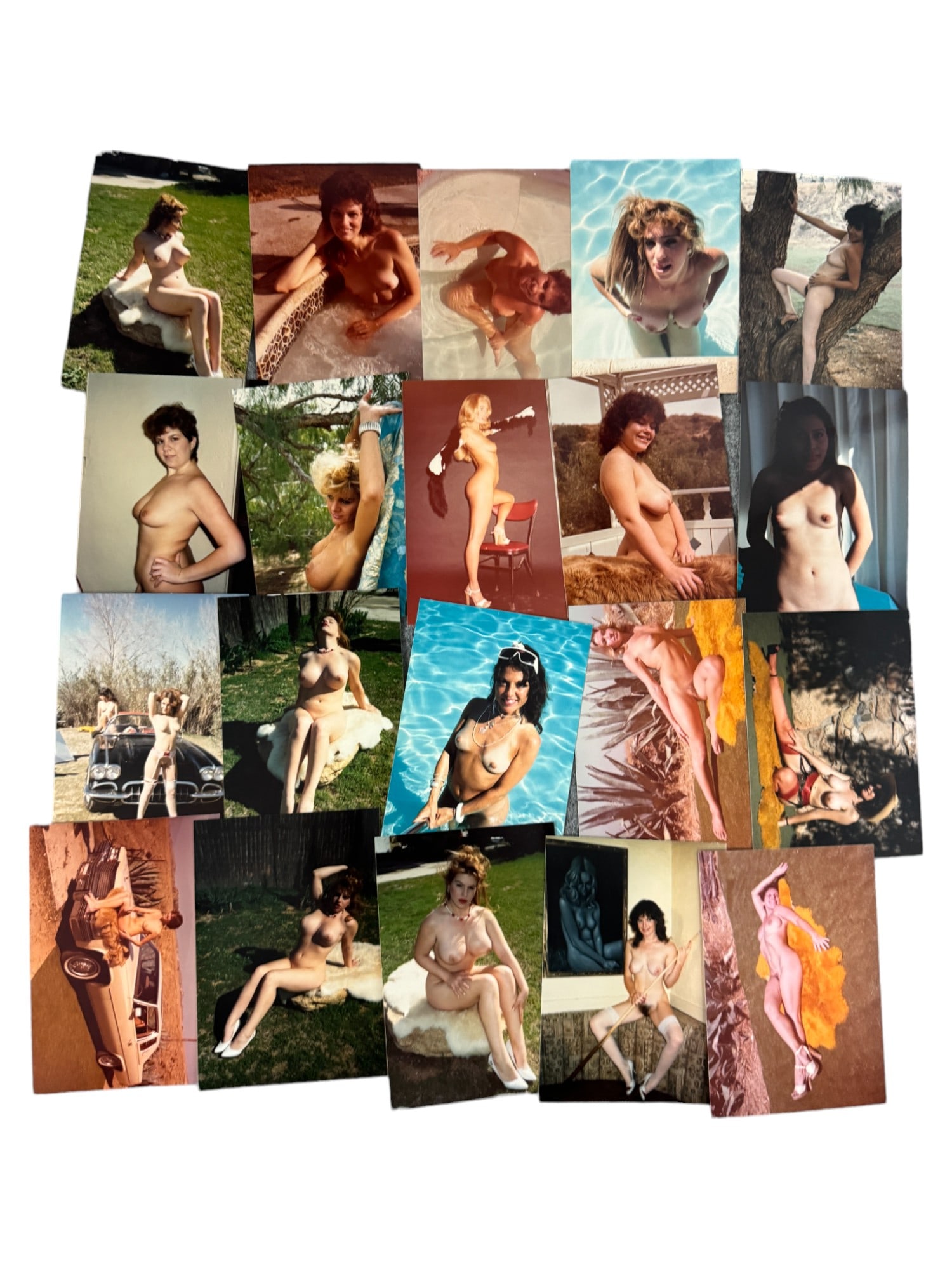 Vintage Pin-Up Nude Female Model Erotic Risque Photograph Collection Lot: Vintage Pin-Up Nude Female Model Photograph Collection Lot of 20 with Negatives. Approximate size of each photo is 5" x 3.5", we believe these photos are from a nudist colony. Some of the images might