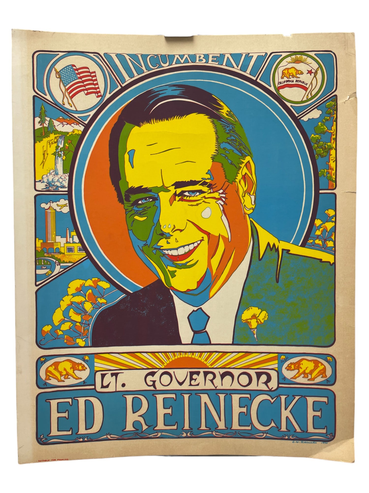 Incumbent 1970 LT. Governor Ed Reinecke Poster: Incumbent 1970 LT. Governor Ed Reinecke Poster - 22.5X29