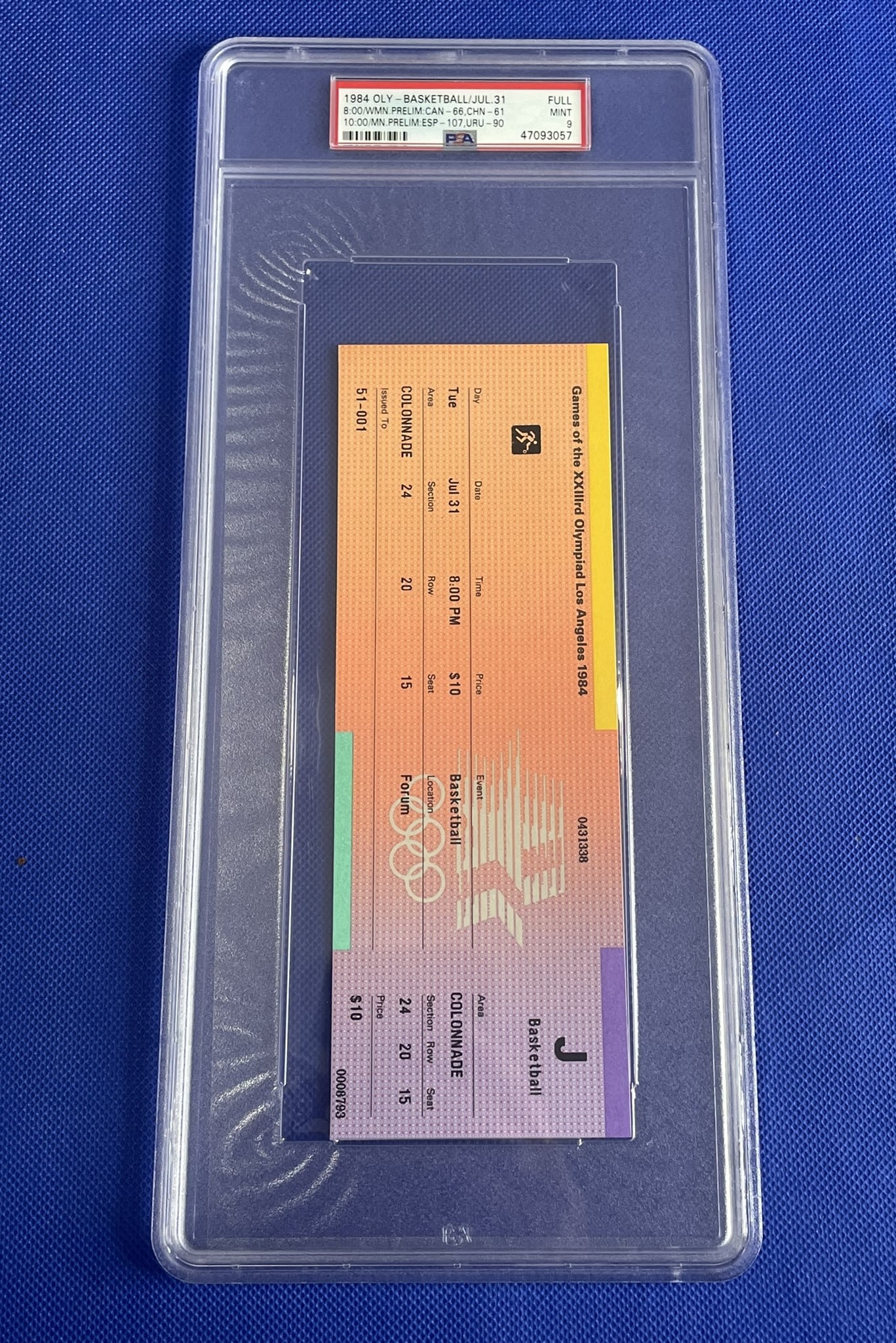 1984 Olympic basketball ticket: PSA graded 9