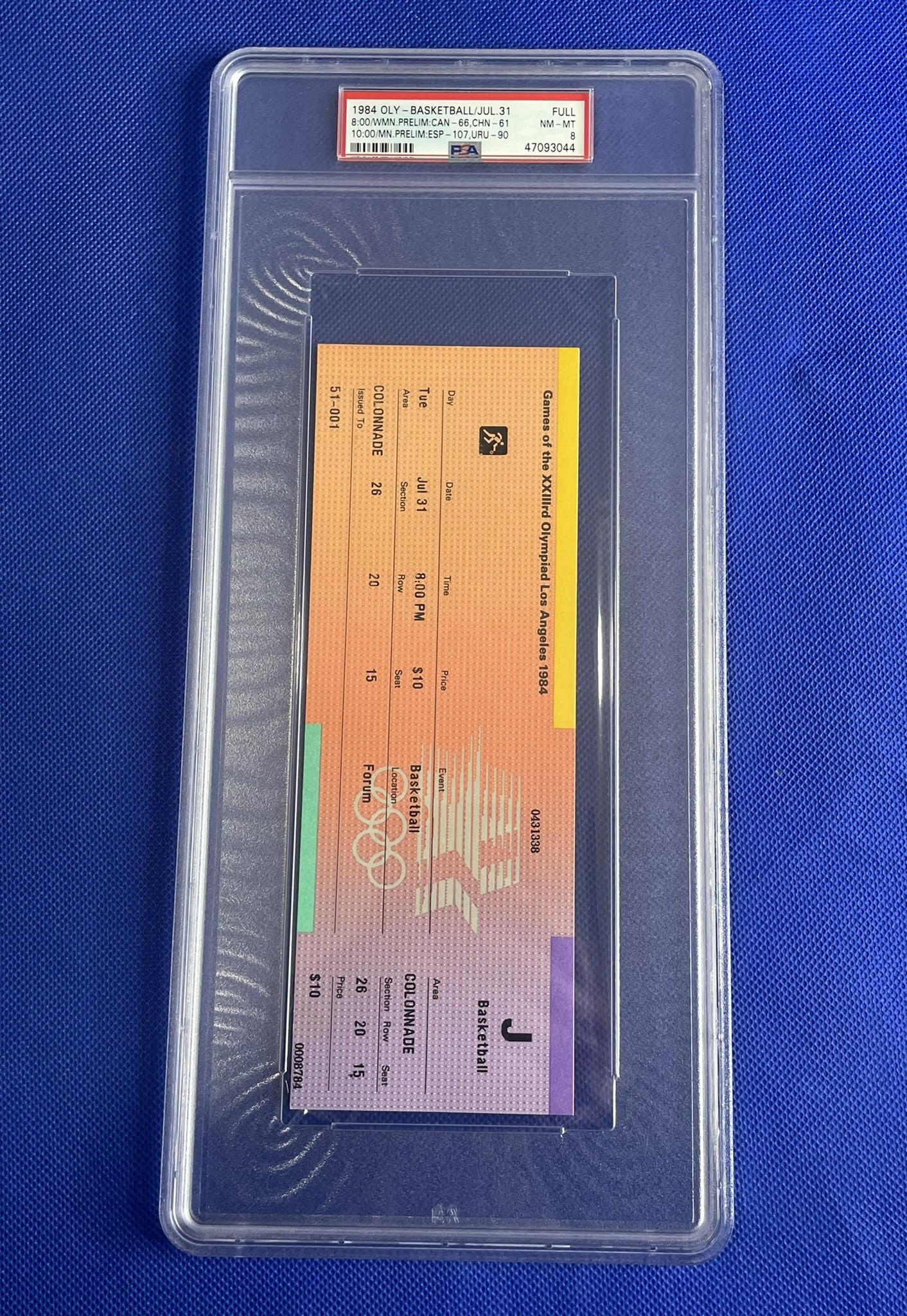 1984 Olympic basketball ticket: PSA graded 8