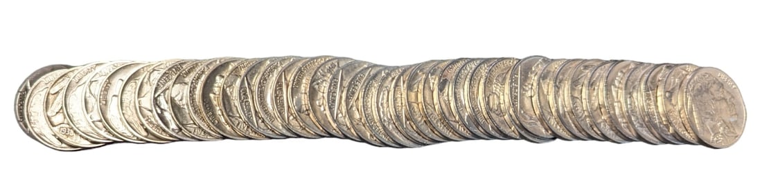 Full roll of nicer 1938-D Buffalo Nickel coins (1 of 2)
