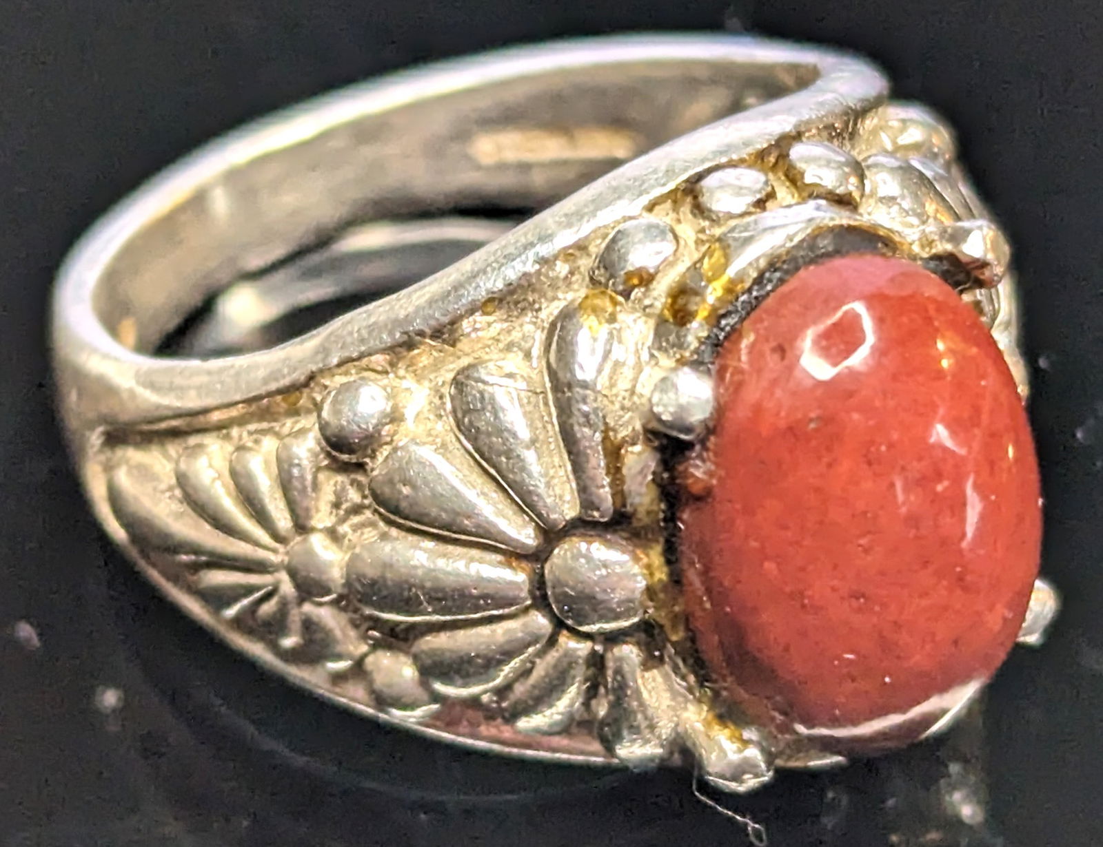 Men's sterling silver red coral ring (1 of 3)