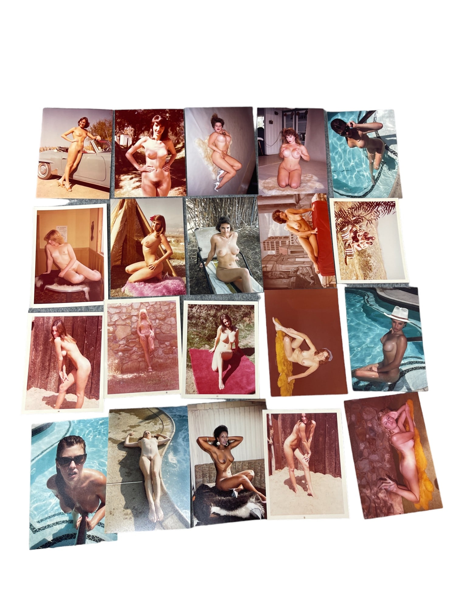 Vintage Pin-Up Nude Female Model Erotic Risque Photograph Collection Lot: Vintage Pin-Up Nude Female Model Photograph Collection Lot of 20. Approximate size of each photo is 5" x 3.5", we believe these photos are from a nudist colony. Some of the images might have been publ