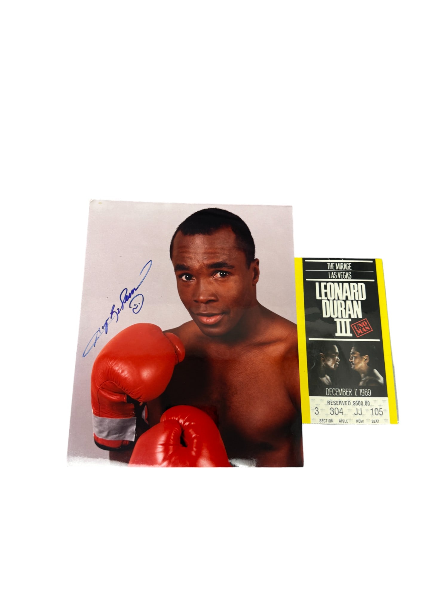 Sugar Ray Leonard Signed 8x10 Photograph with Leonard Duran III Ticket (1 of 5)