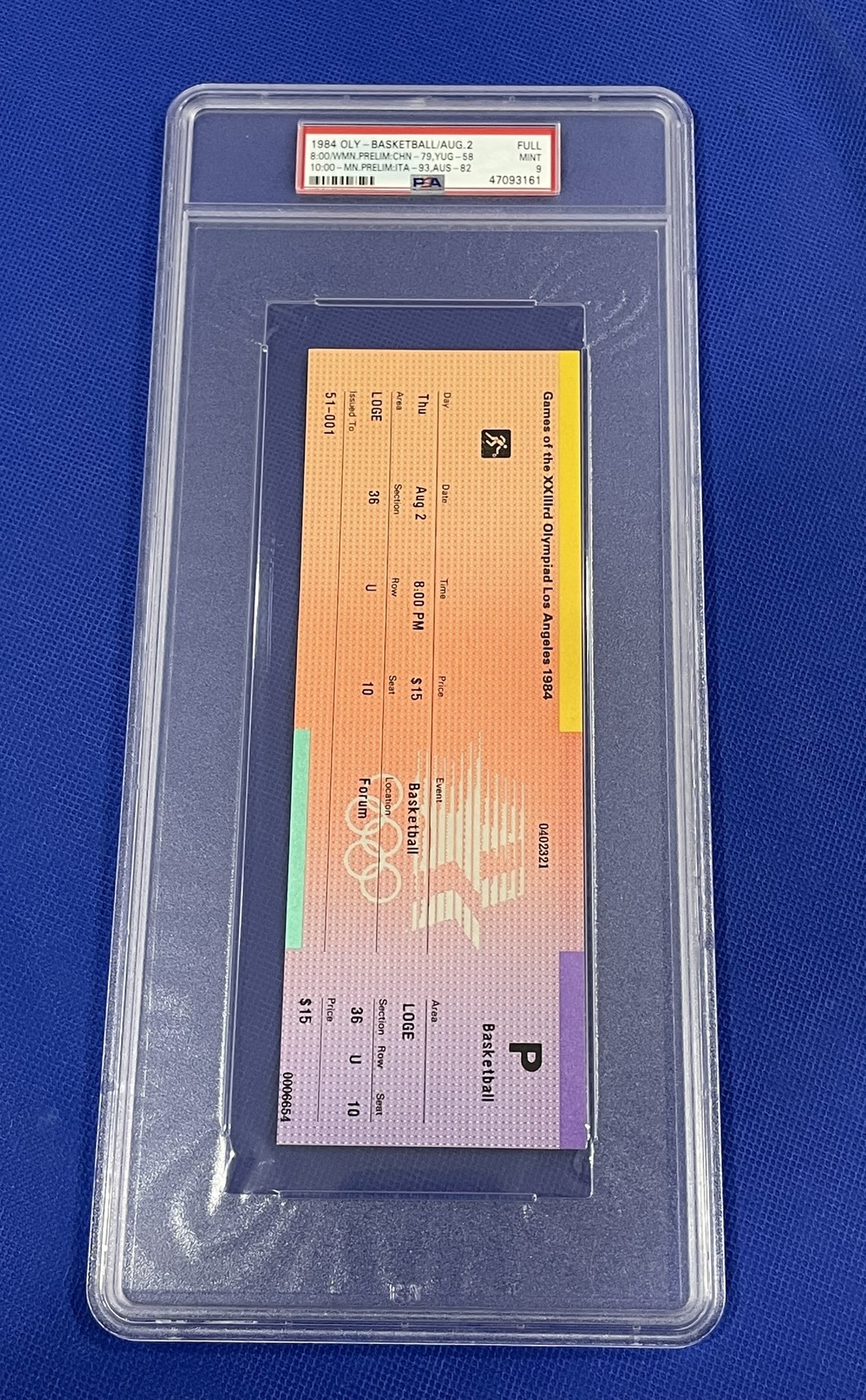 1984 Olympic basketball ticket PSA graded 9: 1984 Olympic basketball ticket
