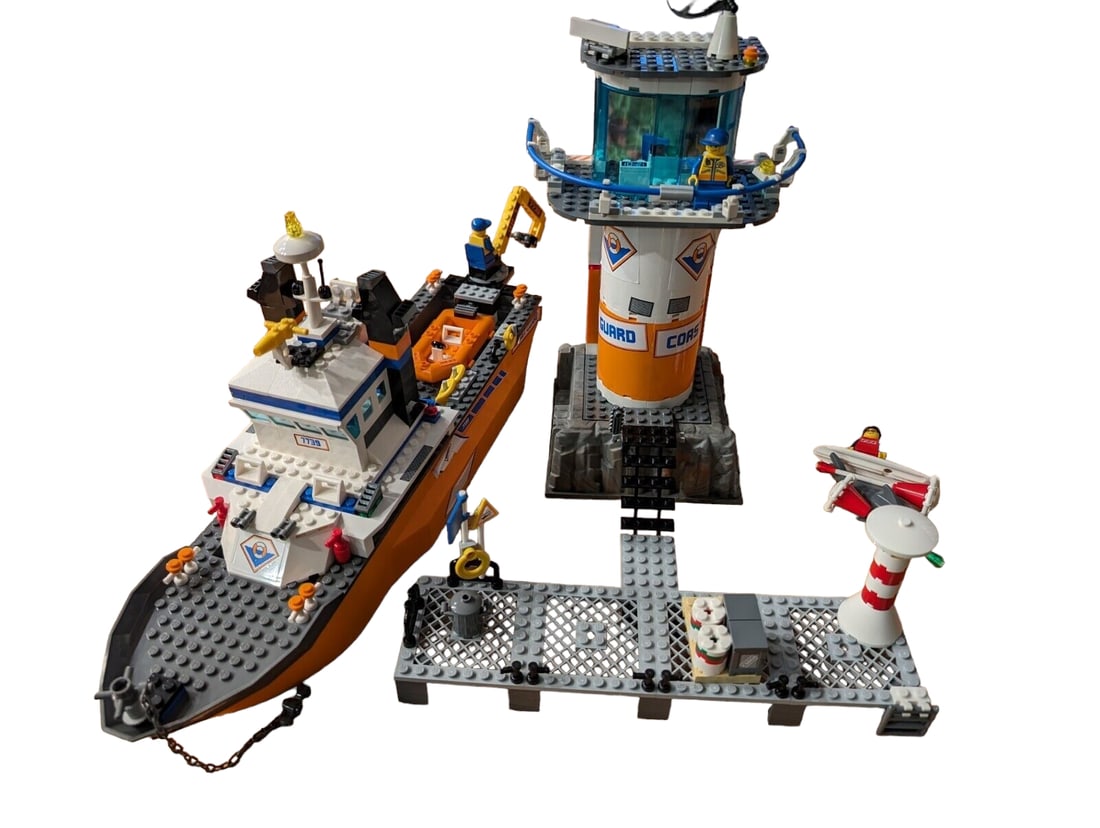 Large Lego City #7739 Coast Guard ship and tower: Appears complete