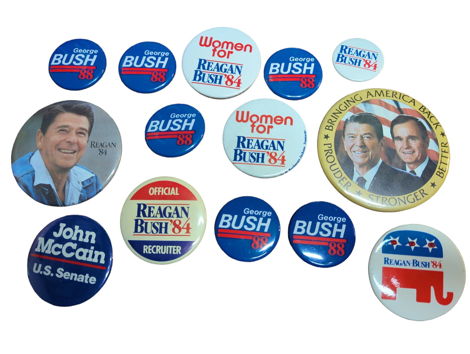 Ronald Regean / George Bush 1984-1988 pins: Plus one John McCain Senate pin