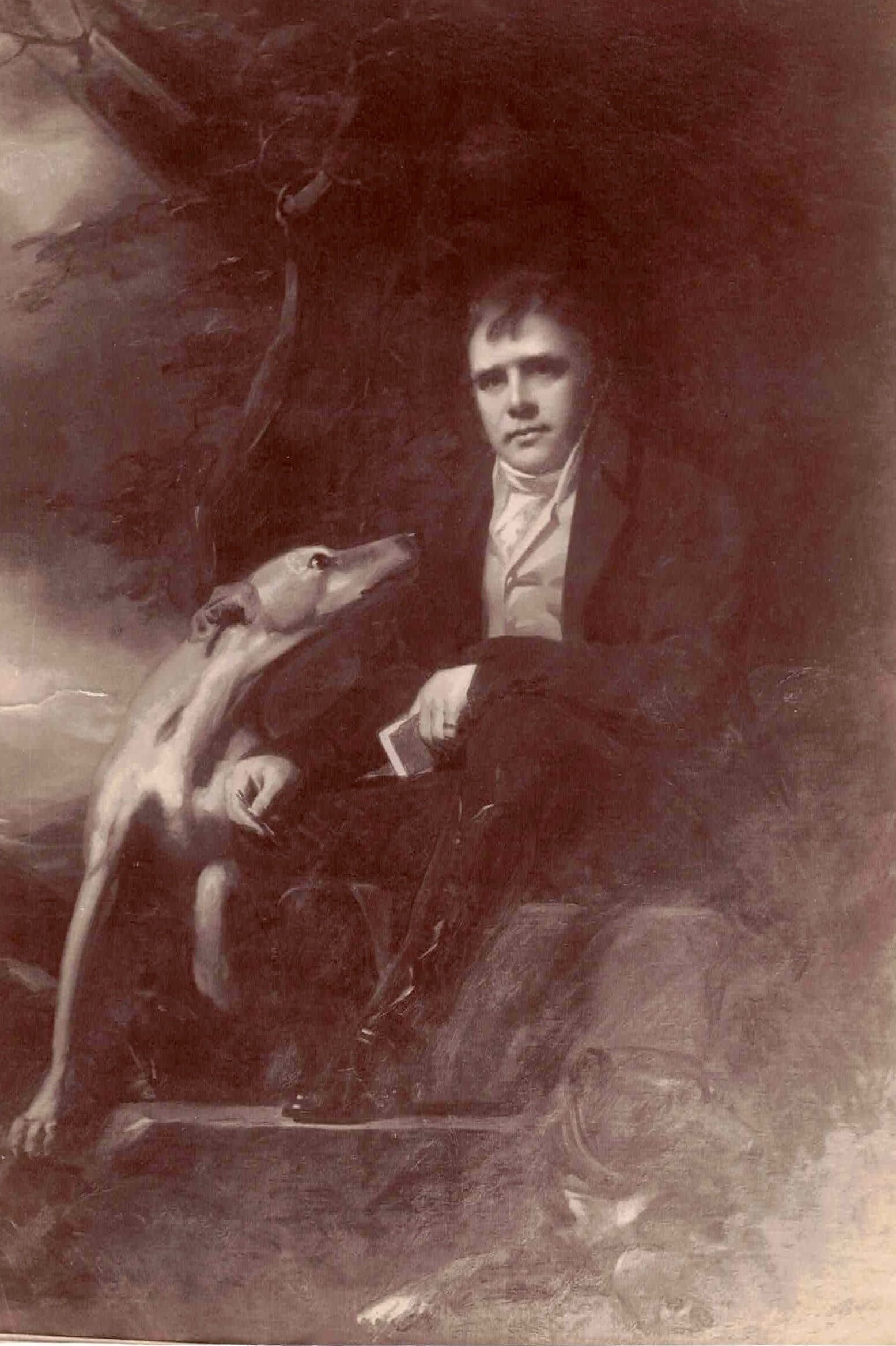 Portrait of sir Walter scott and his dog ORIGINAL albumen photo: Portrait of sir Walter scott and his dog albumen photo on the back stamp john olapperton 7 7/8 x 5 1/4