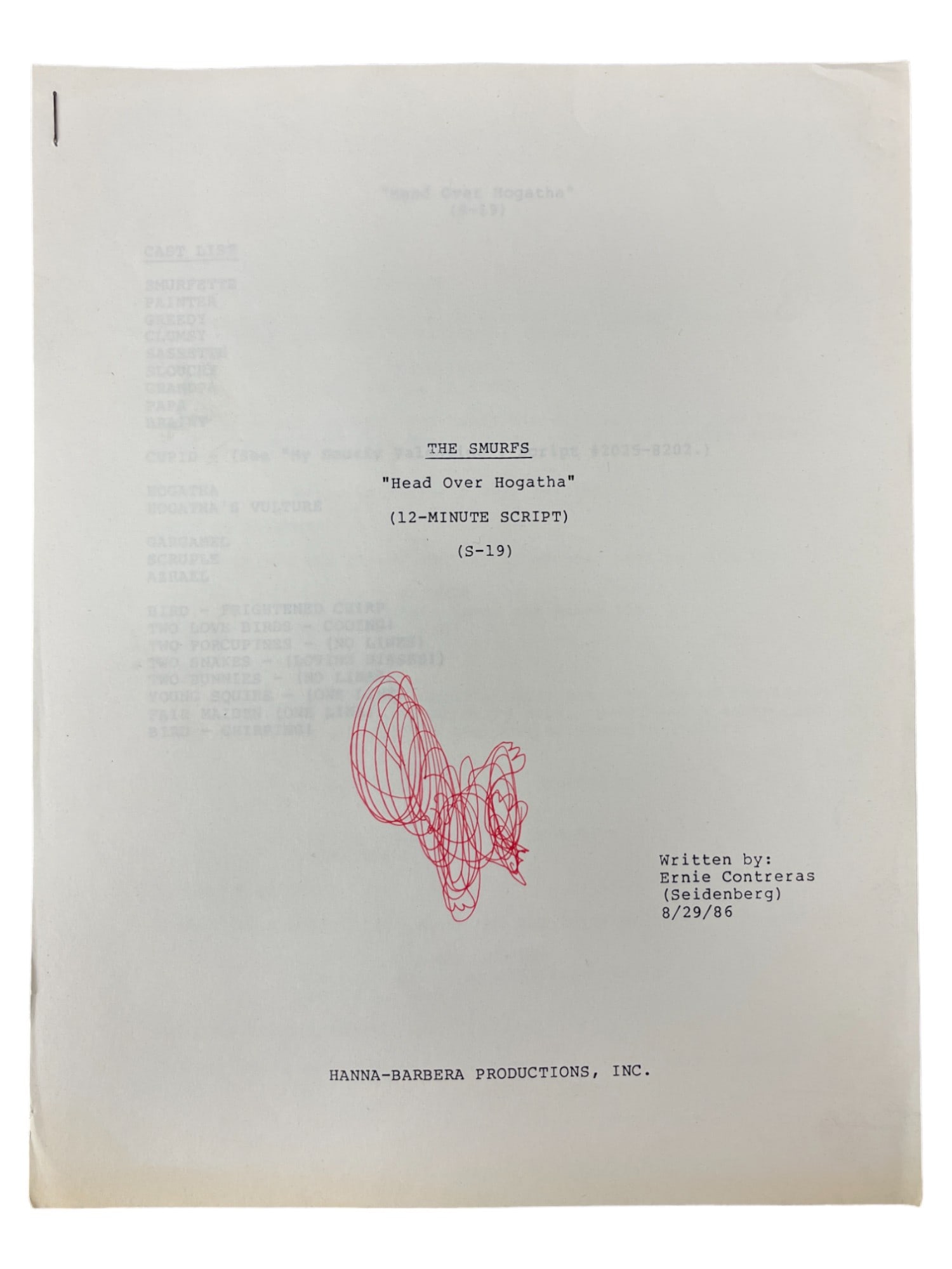 THE SMURFS VINTAGE ANIMATION CARTOON TV 1986 SCRIPT HANNA BARBERA (1 of 7)