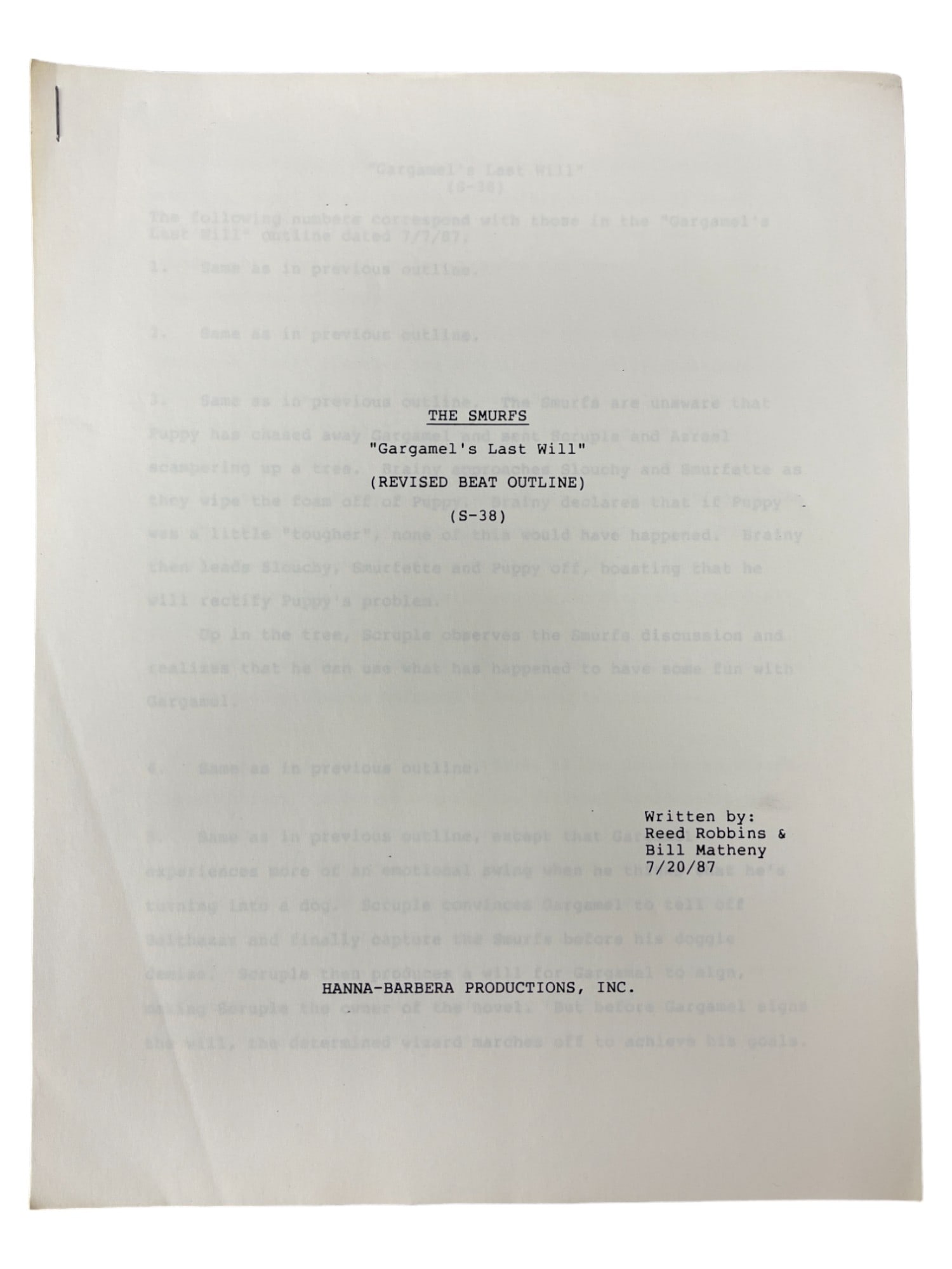 THE SMURFS VINTAGE ANIMATION CARTOON TV 1987 SCRIPT HANNA BARBERA (1 of 6)