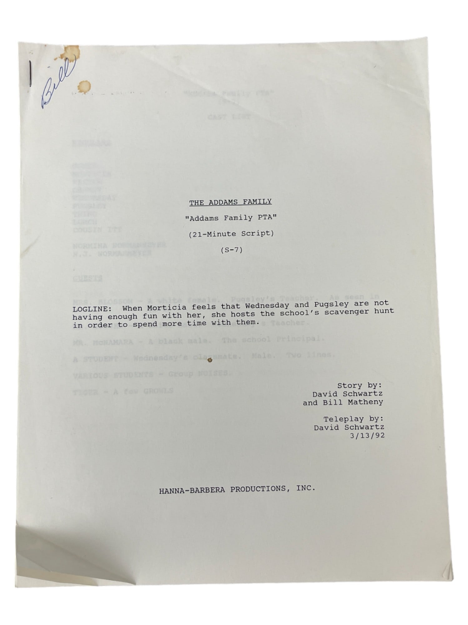 THE ADDAMS FAMILY VINTAGE ANIMATION CARTOON TV 1992 SCRIPT HANNA BARBERA: THE ADDAMS FAMILY VINTAGE ANIMATION CARTOON TV 1992 SCRIPT HANNA BARBERA
