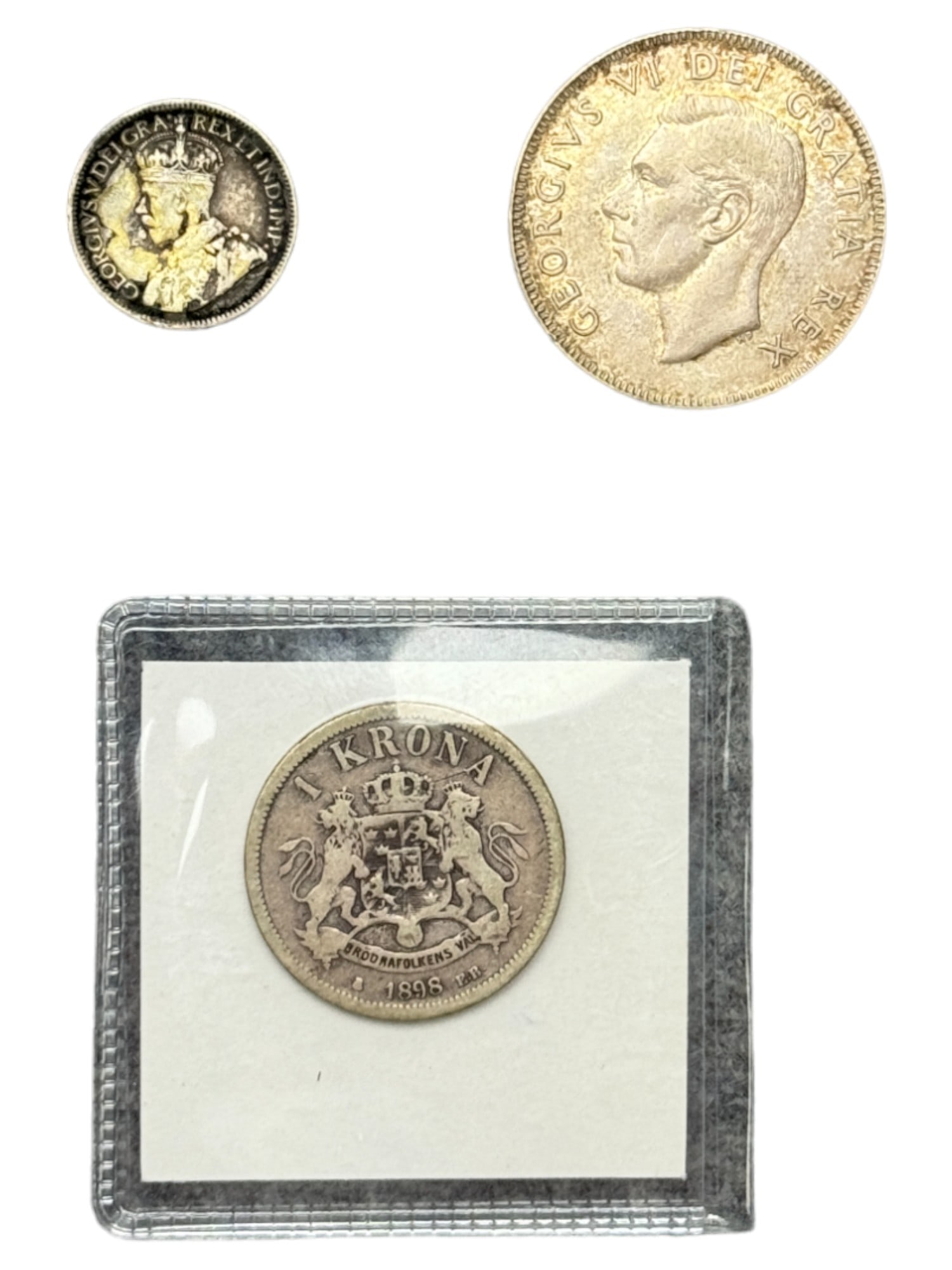 SILVER COIN CANADA AND SWEDEN  10, 50, CENT 1914, 1950, (1 of 2)