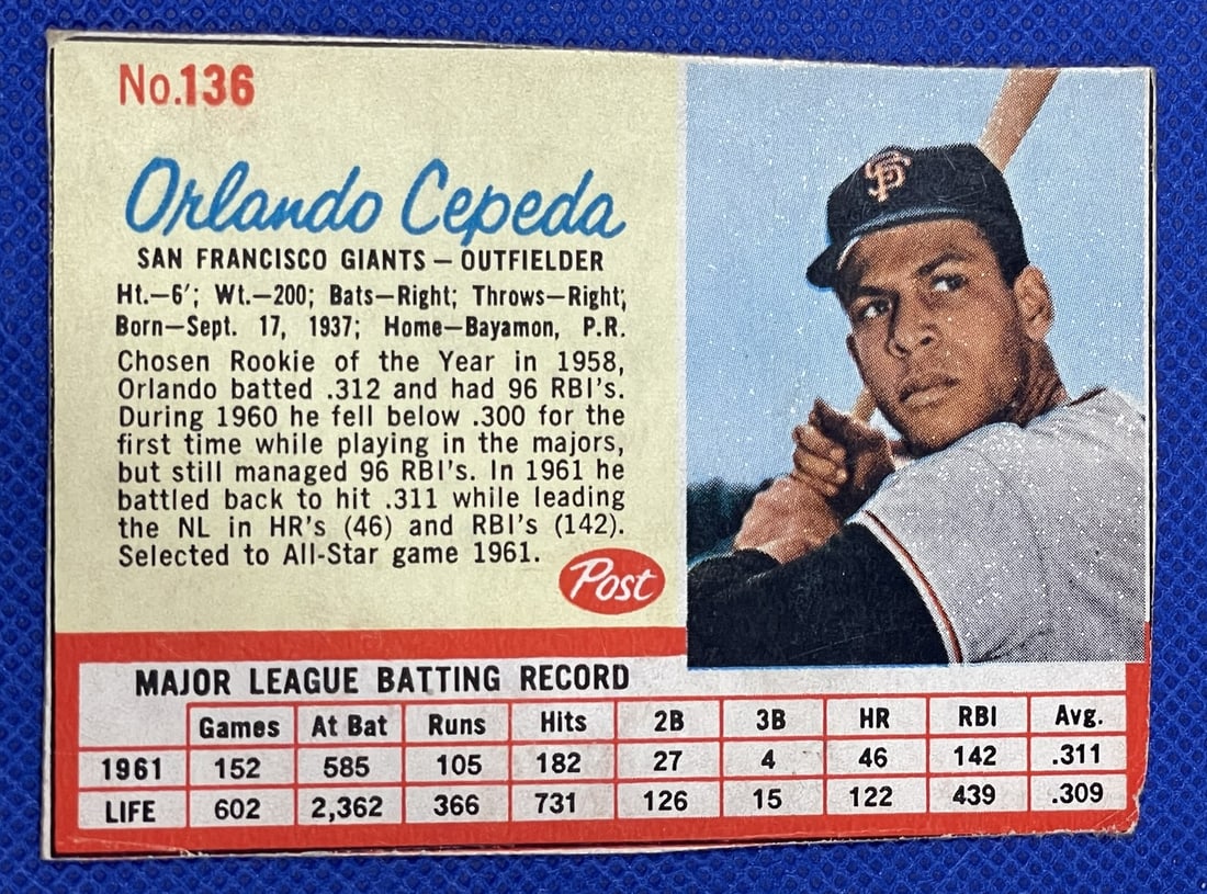 Orlando Cepeda Post Cereal 1960s card (1 of 2)