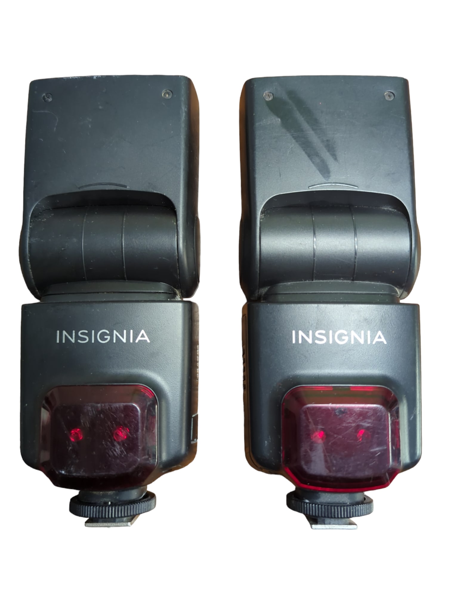 Pair of Insignia NS-DXFL2C Black Portable Hot Shoe Mount TTL External Flashes: Canon mount