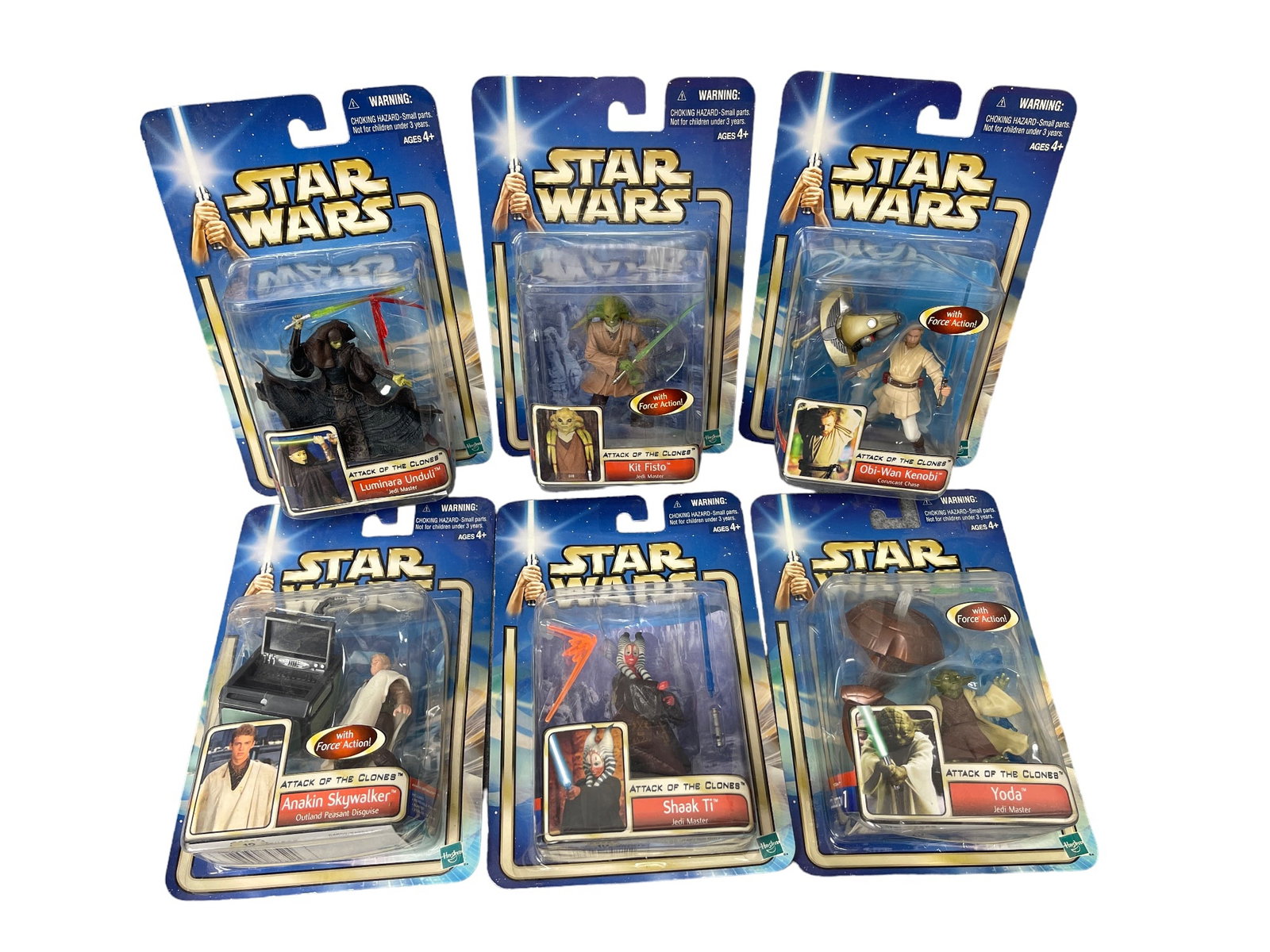 2002 Hasbro Star Wars Attack Of The Clones Action Figure Collection Lot: 2002 Star Wars Attack Of The Clones Action Figure Collection Lot Includes - Obi- Wan Kenobi, Anakin Skywalker, Shaak Ti, Yoda, Kit Fisto, Luminara Unduli