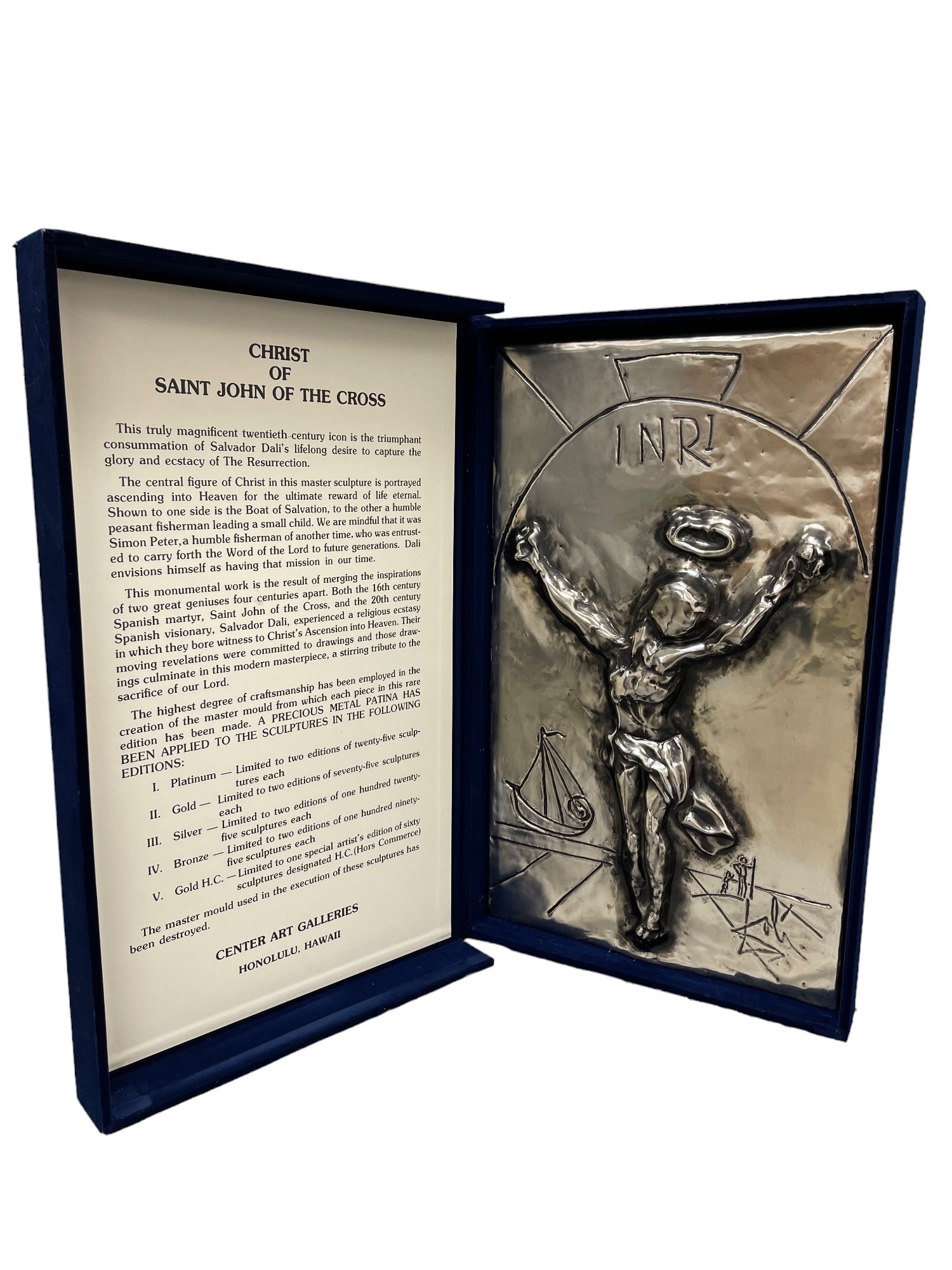SALVADOR DALI RELIEF SCULPTURE "CHRIST OF SAINT JOHN ON THE CROSS" PLAQUE: SALVADOR DALI SCULPTURE "CHRIST OF SAINT JOHN ON THE CROSS" SIGNED 30 x 18 inches