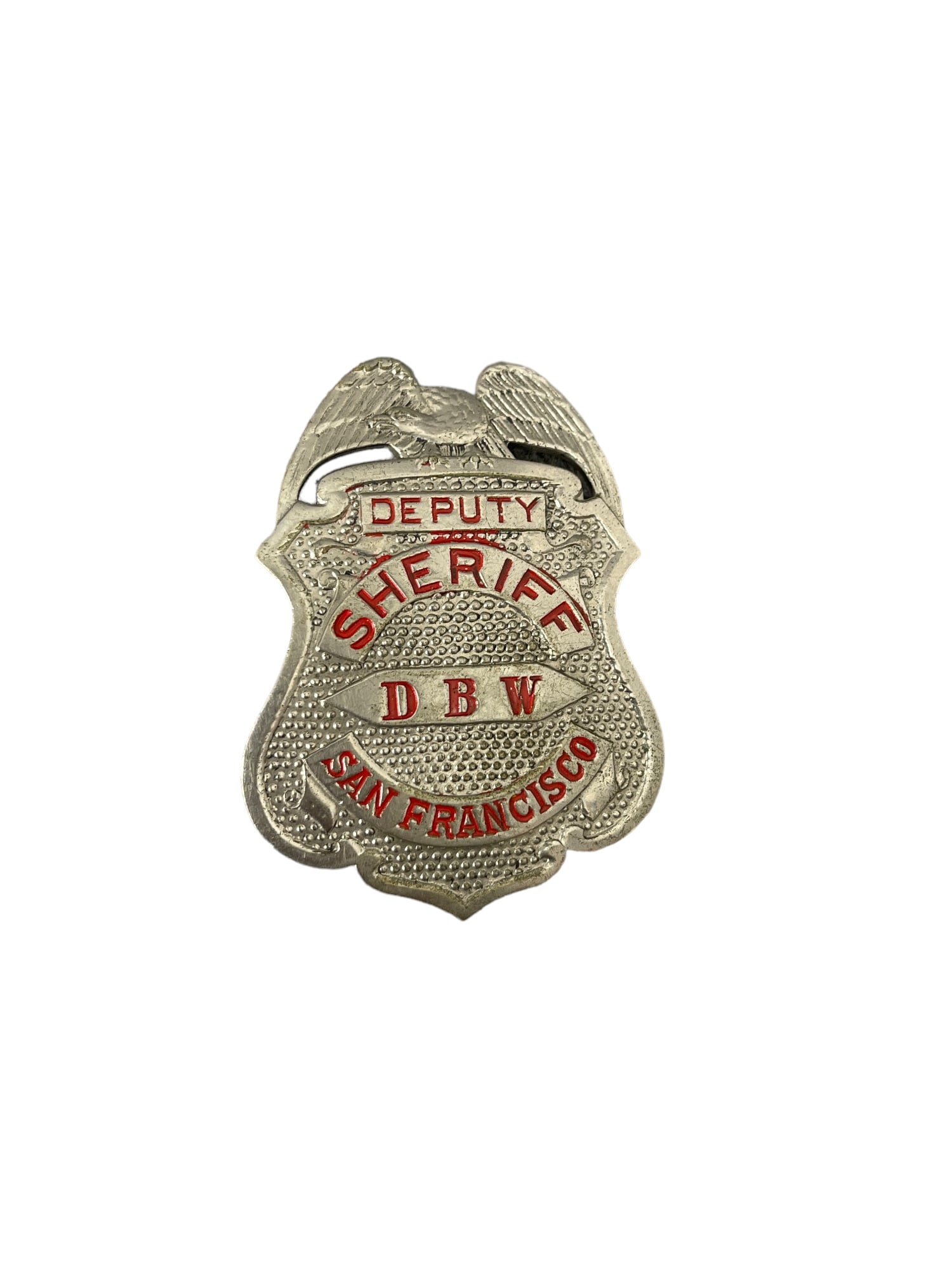 SAN FRANCISCO SHERIFF ANTIQUE OBSOLETE POLICE BADGE MARKED SAMUELS JEWELRS W.J. FITZJERALD (1 of 6)
