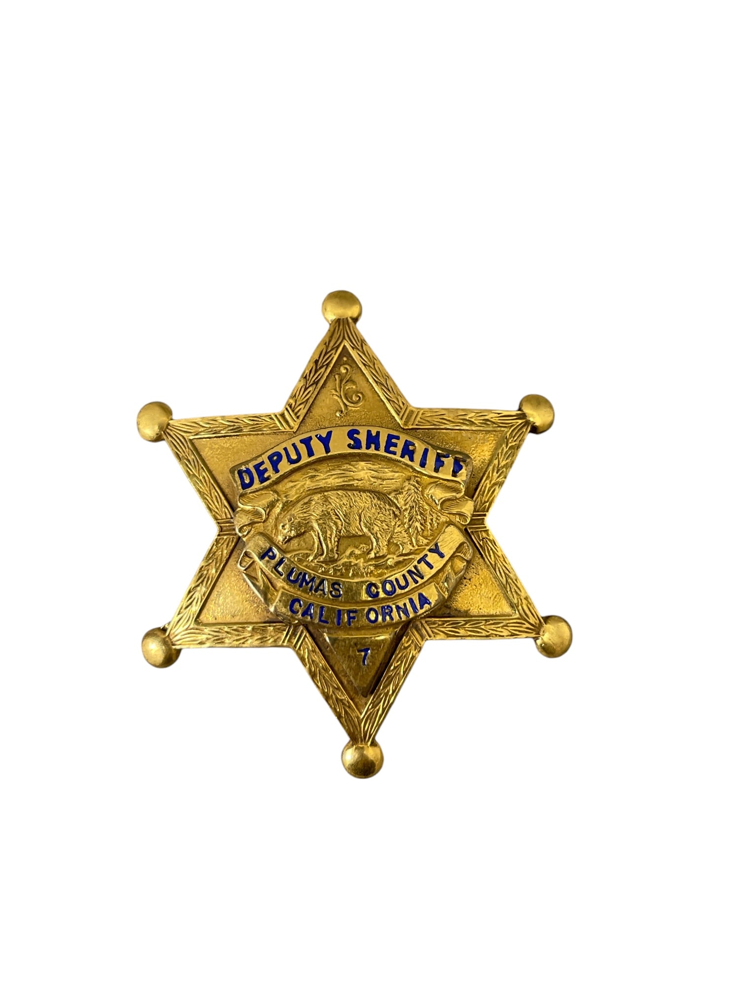 PLUMAS COUNTY CALIFORNIA  CA SHERIFF ANTIQUE OBSOLETE POLICE BADGE GOLD FILLED (1 of 5)