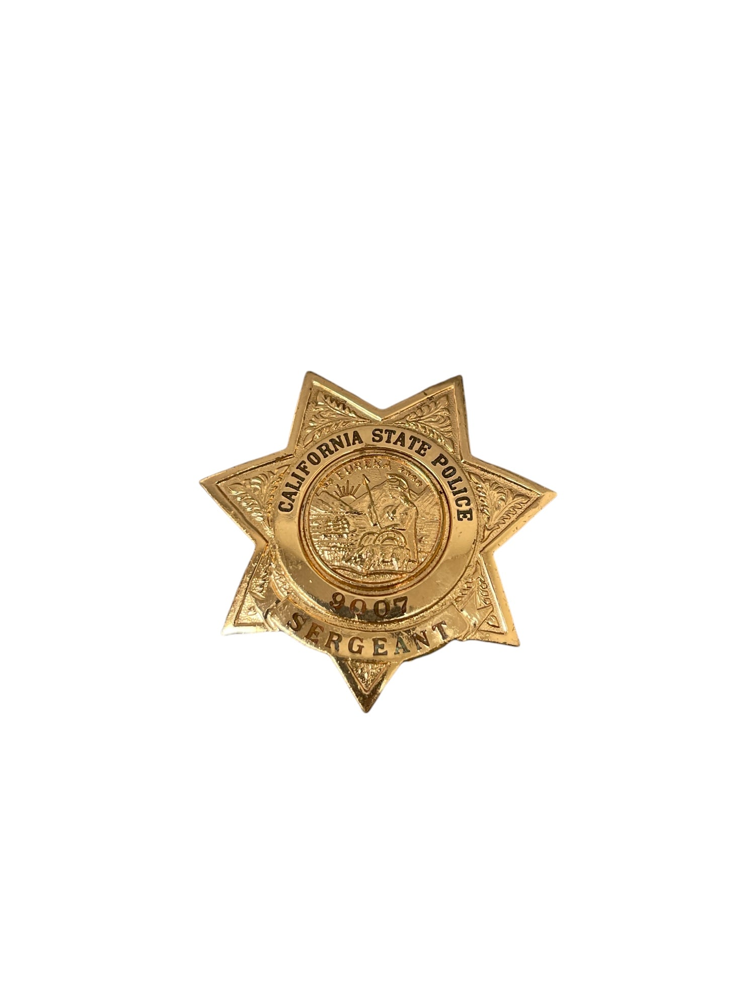 CALIFORNIA  CA  STATE POLICE OBSOLETE STAR BADGE MAKER MARKED GENUINE CARLTONE GOLD ENTENMAN (1 of 7)