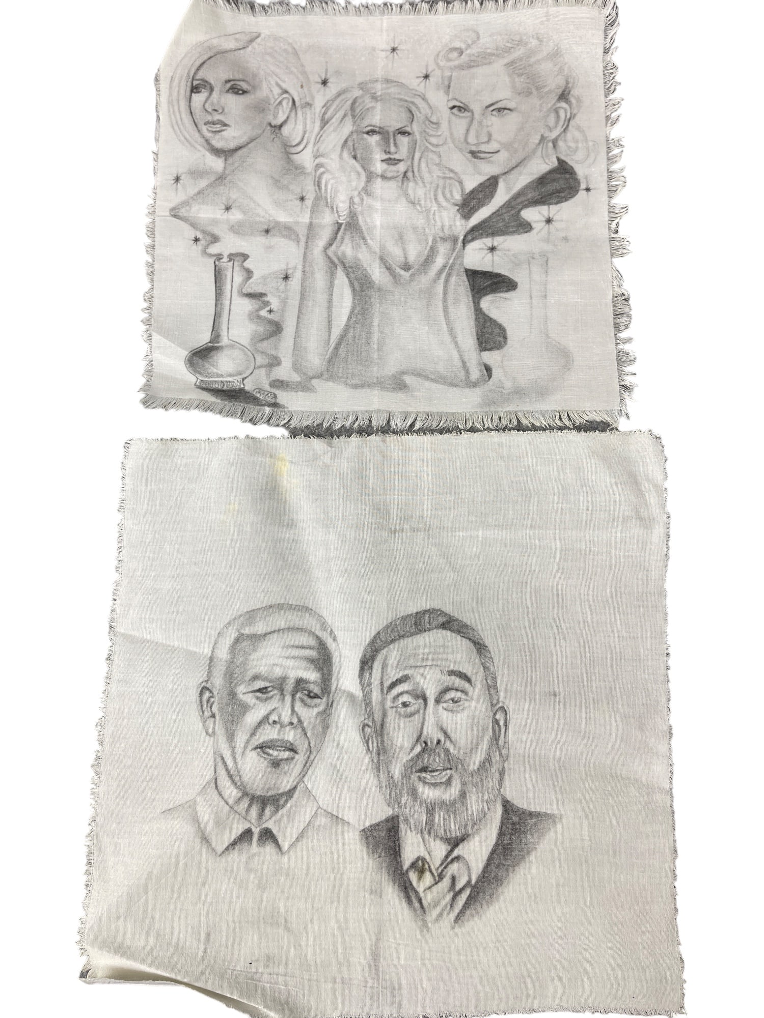 PRIMITIVE INMATE PRISON ART CELL PENCIL DRAWING CHICANO ON FABRIC: PRIMITIVE INMATE PRISON ART CELL PENCIL DRAWING CHICANO ON FABRIC, POSSIBLY ON BEDSHEET