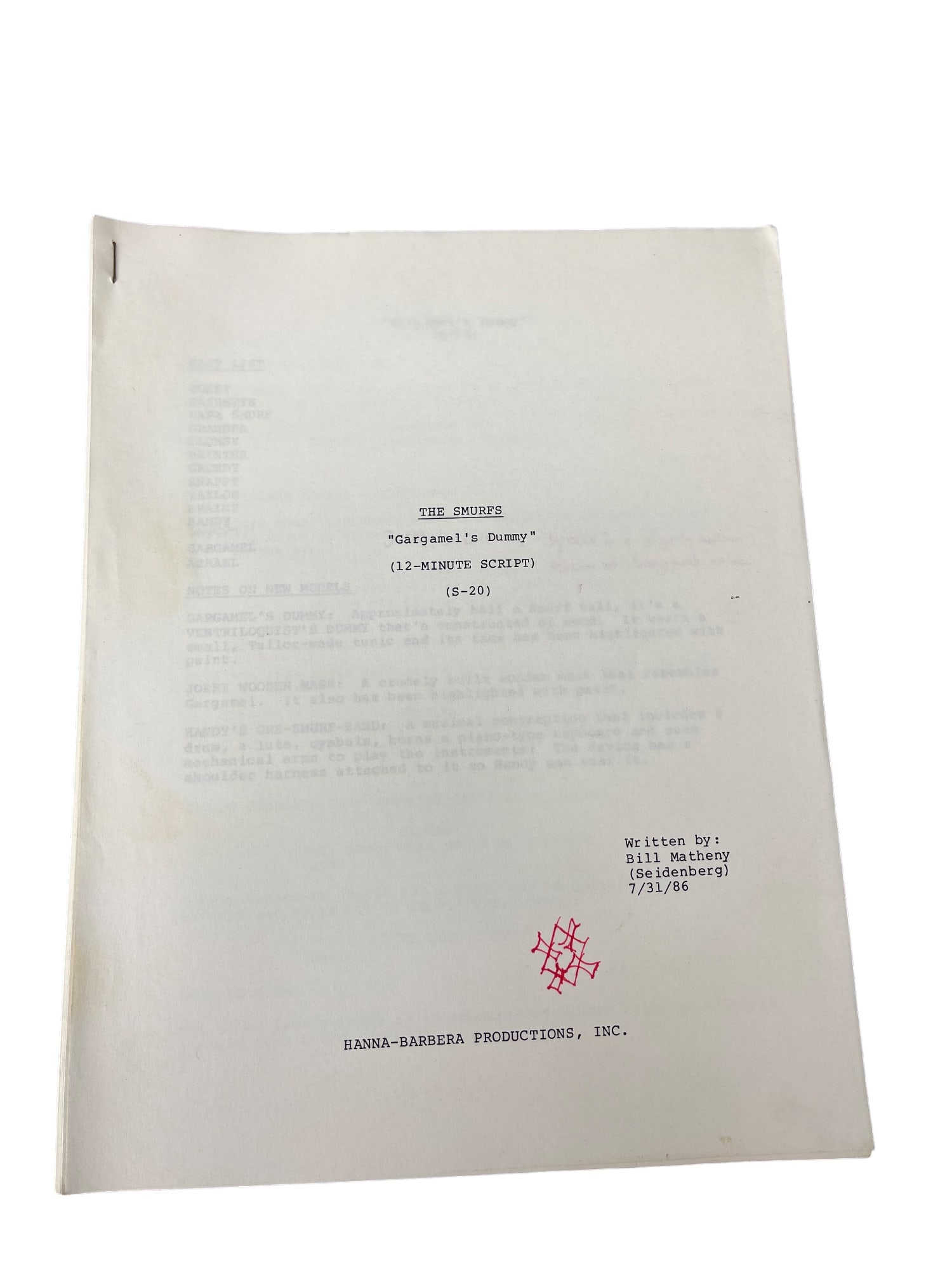 THE SMURFS VINTAGE ANIMATION CARTOON TV 1986 SCRIPT HANNA BARBERA (1 of 9)