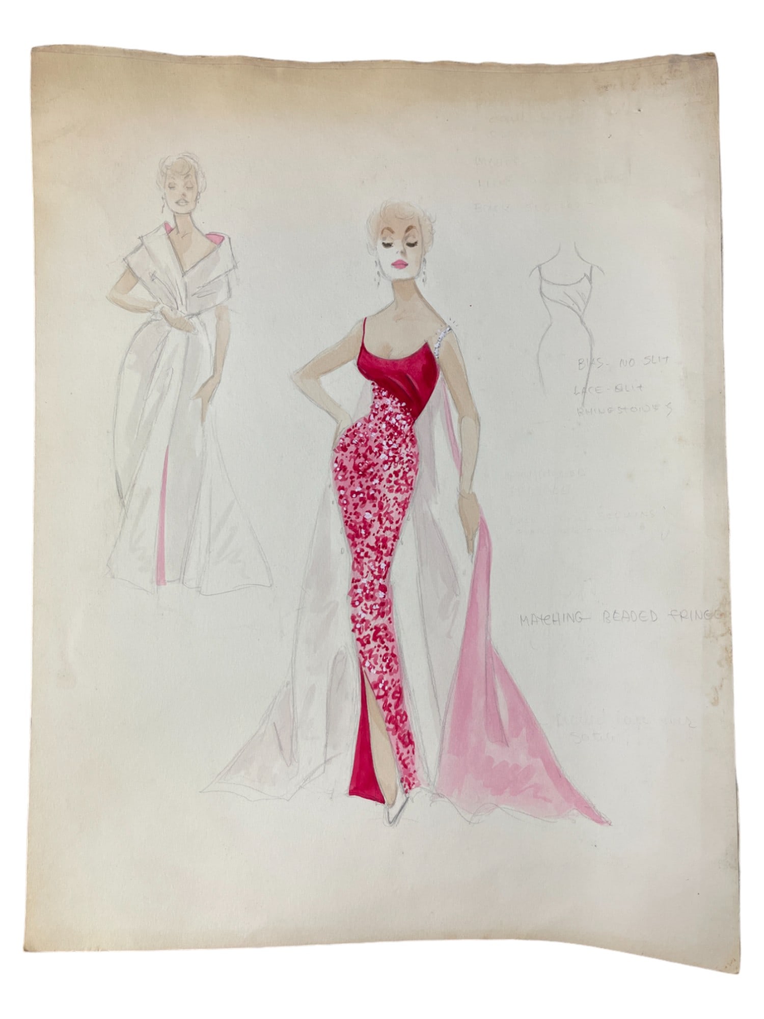 VINTAGE SKETCH ART COSTUME DESIGN DRAWING PRODUCTION BY BOB ROBERT CARLTON SIZE  11 1/2 X 14 1/2 (1 of 6)