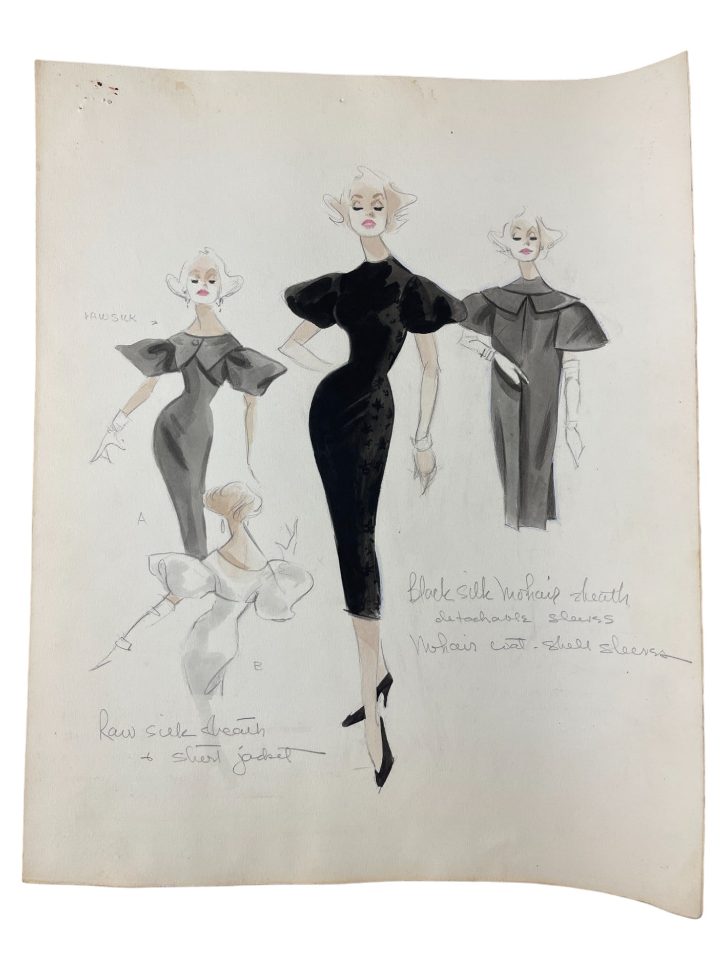 VINTAGE SKETCH ART COSTUME DESIGN DRAWING PRODUCTION BY BOB ROBERT CARLTON SIZE  11 1/2 X 14 1/2 (1 of 9)